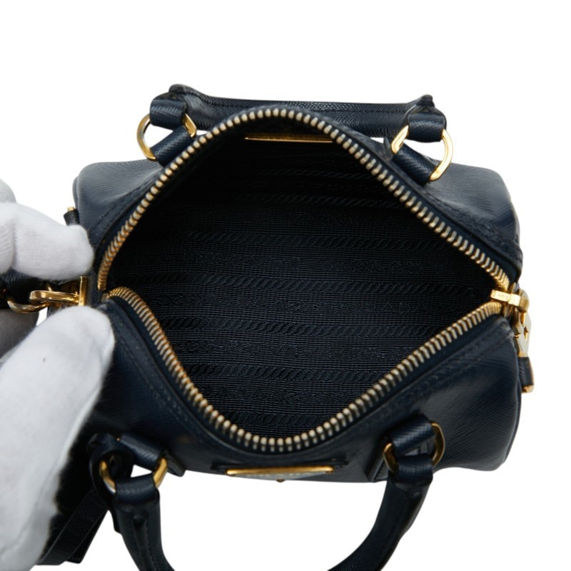 Prada Navy Leather Handbag Shoulder Bag (Pre-Owned)