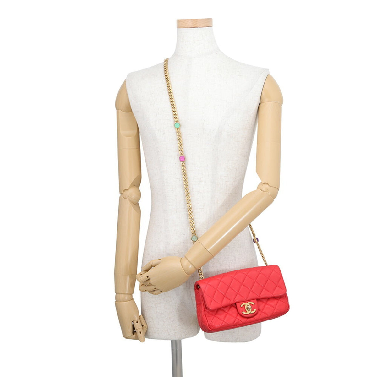Chanel Coral Red Leather Handbag Shoulder Bag (Pre-Owned)