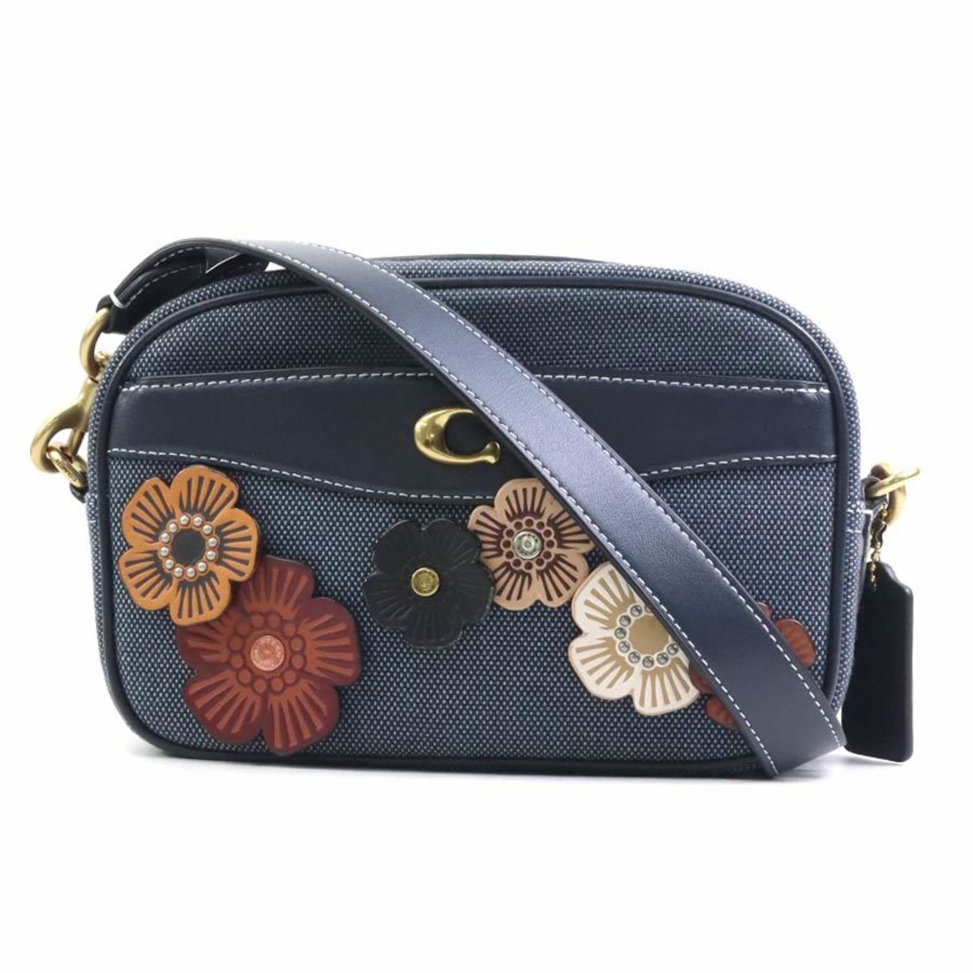 Coach Navy Canvas Leather Shoulder Bag (Pre-Owned)