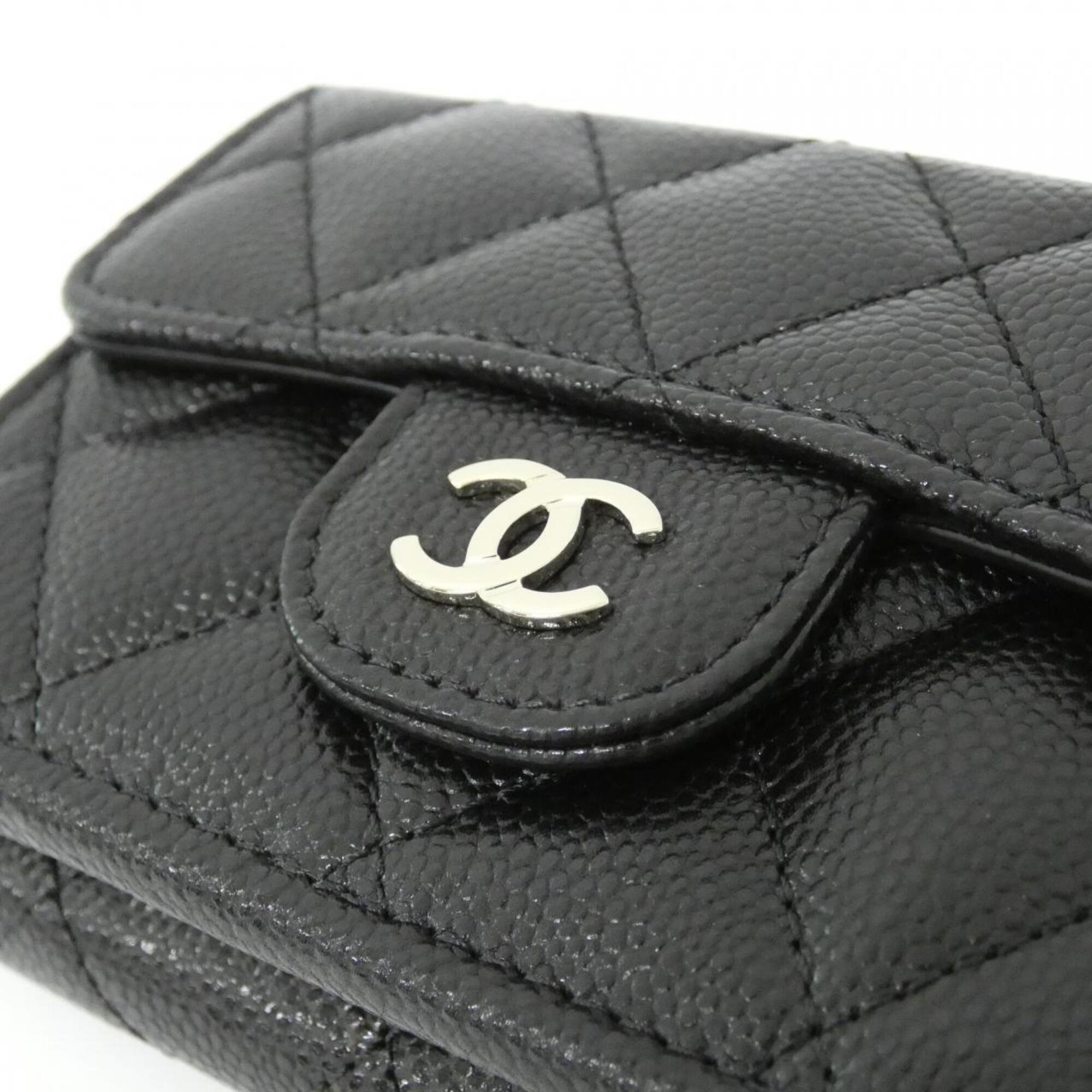 Chanel Black Grained Calfskin Wallet (Tri-Fold) (Pre-Owned)
