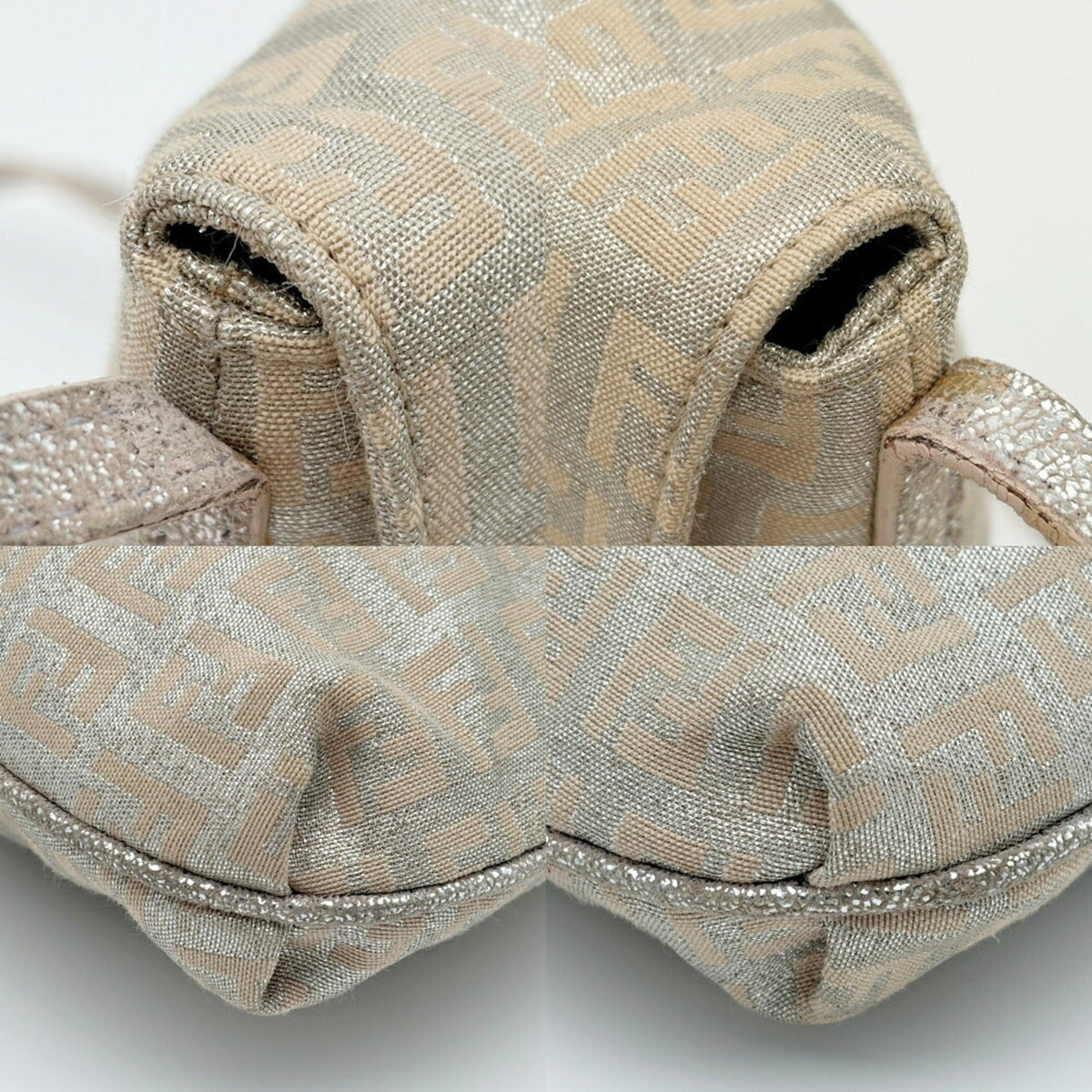 Fendi Zucchino Beige Silver Canvas Leather Pochette Shoulder Bag (Pre-Owned)