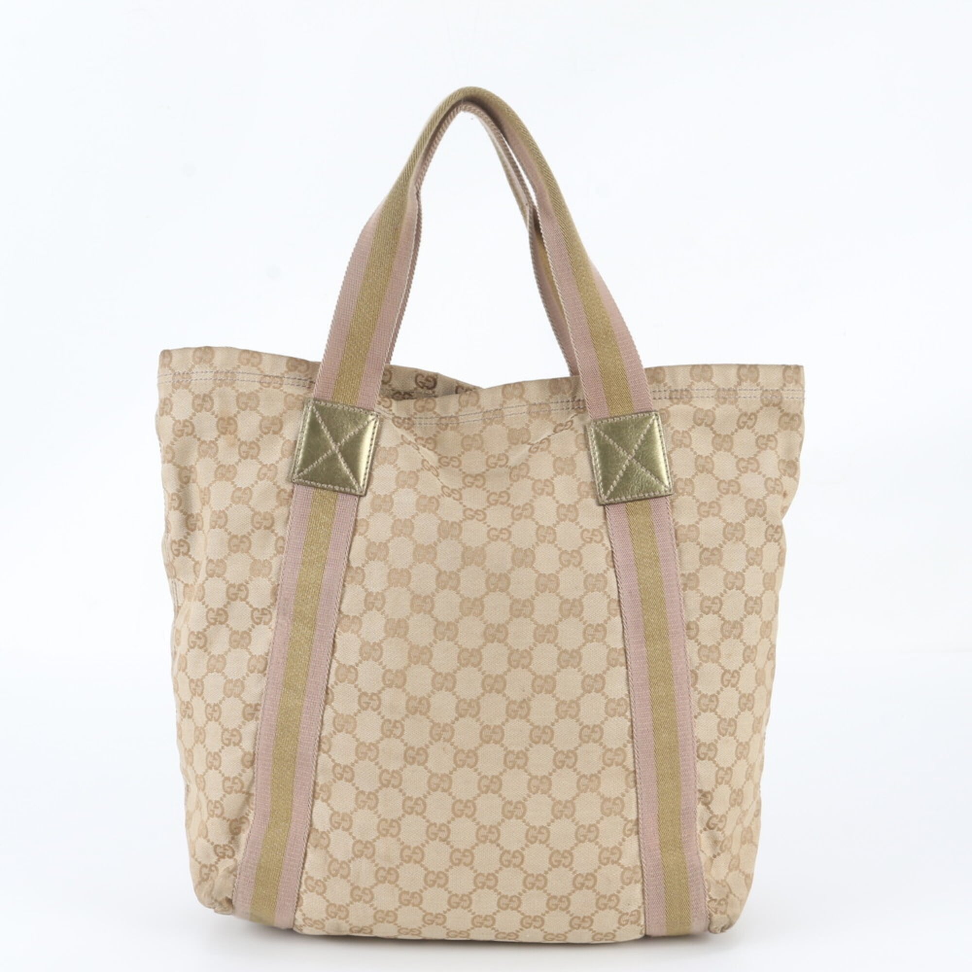 Gucci Brown Gold Leather Canvas Handbag Shoulder Bag Tote Bag (Pre-Owned)