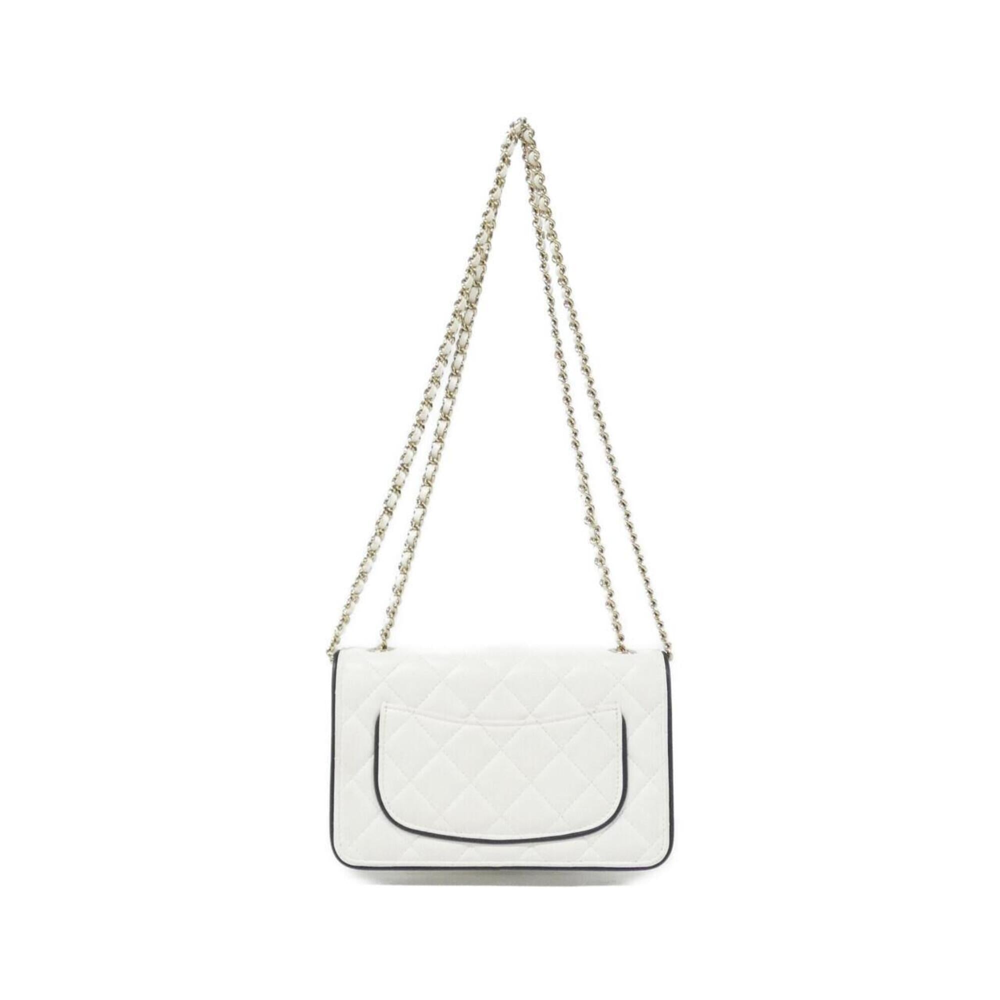 Chanel Black White Leather Chain/Shoulder Wallet (Pre-Owned)