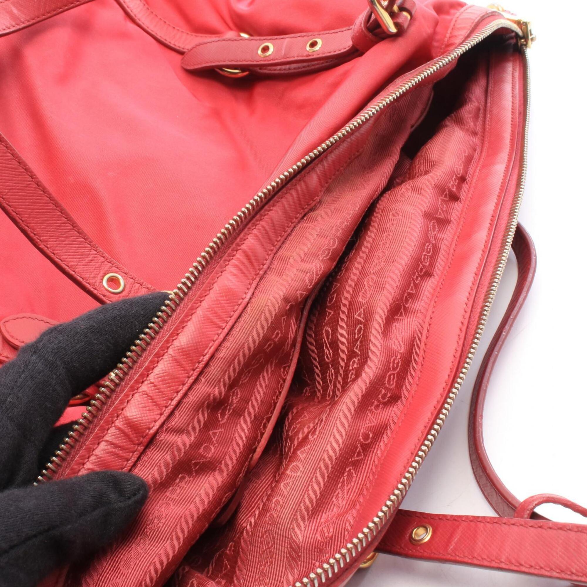 Prada Pink Nylon Leather Handbag Tote Bag (Pre-Owned)