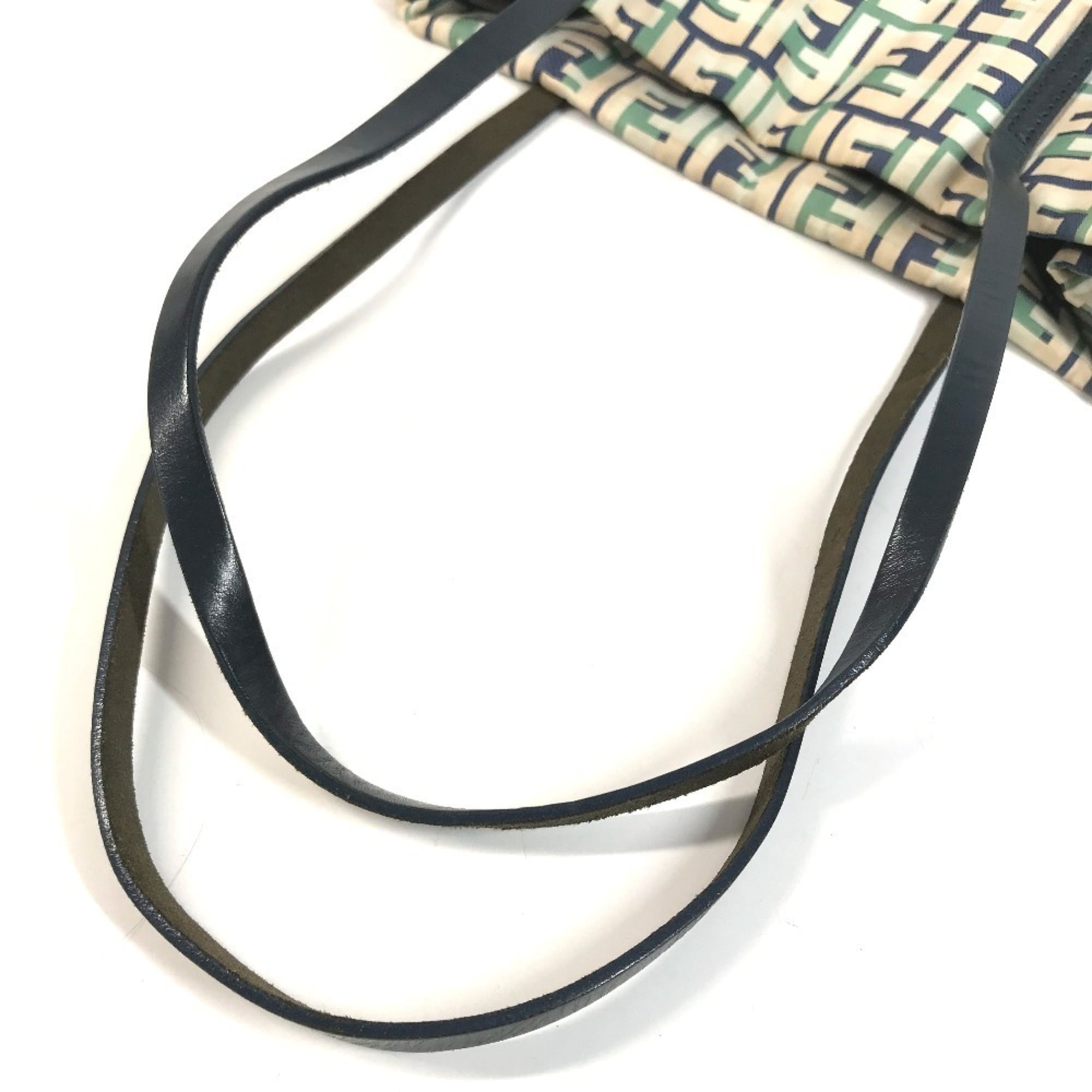 Fendi Beige Blue Green Leather Canvas Shoulder Bag Tote Bag (Pre-Owned)