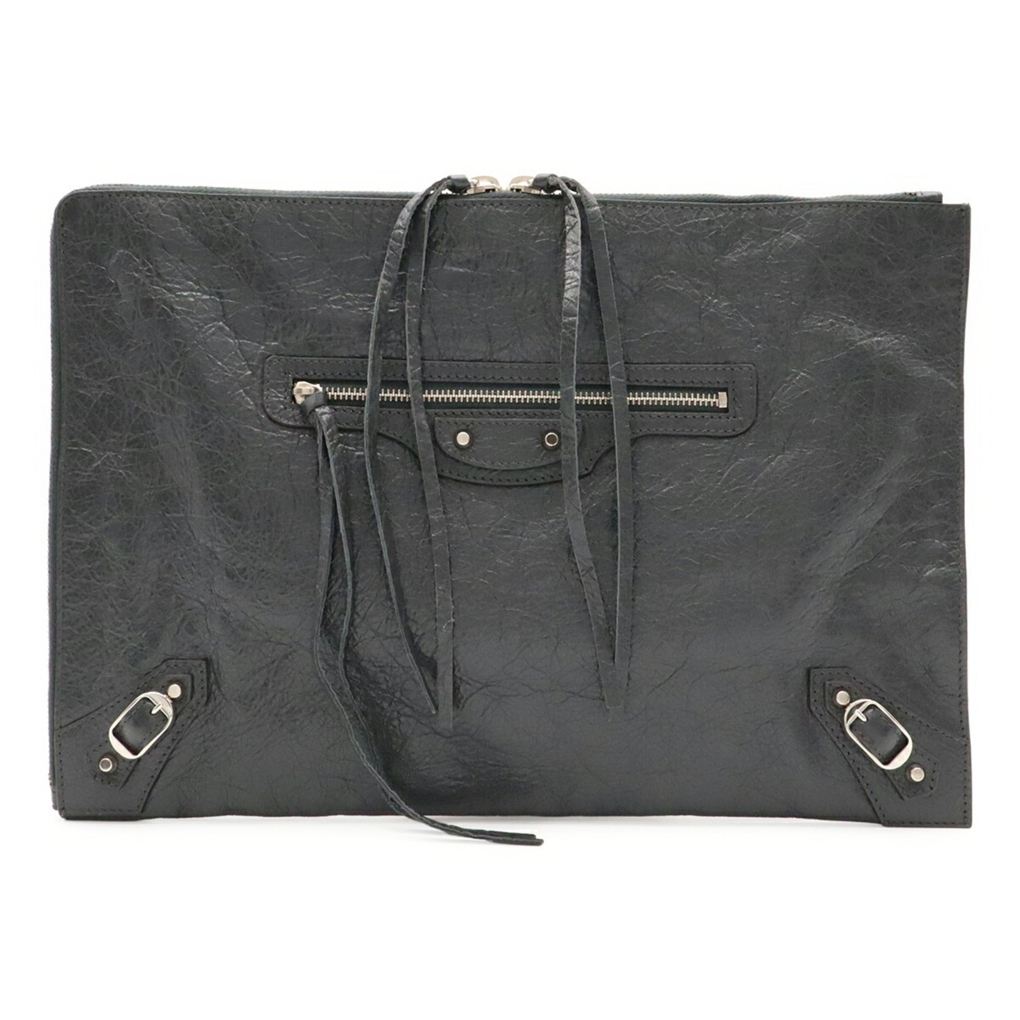 Balenciaga Dark Gray Leather Handbag Pouch (Pre-Owned)
