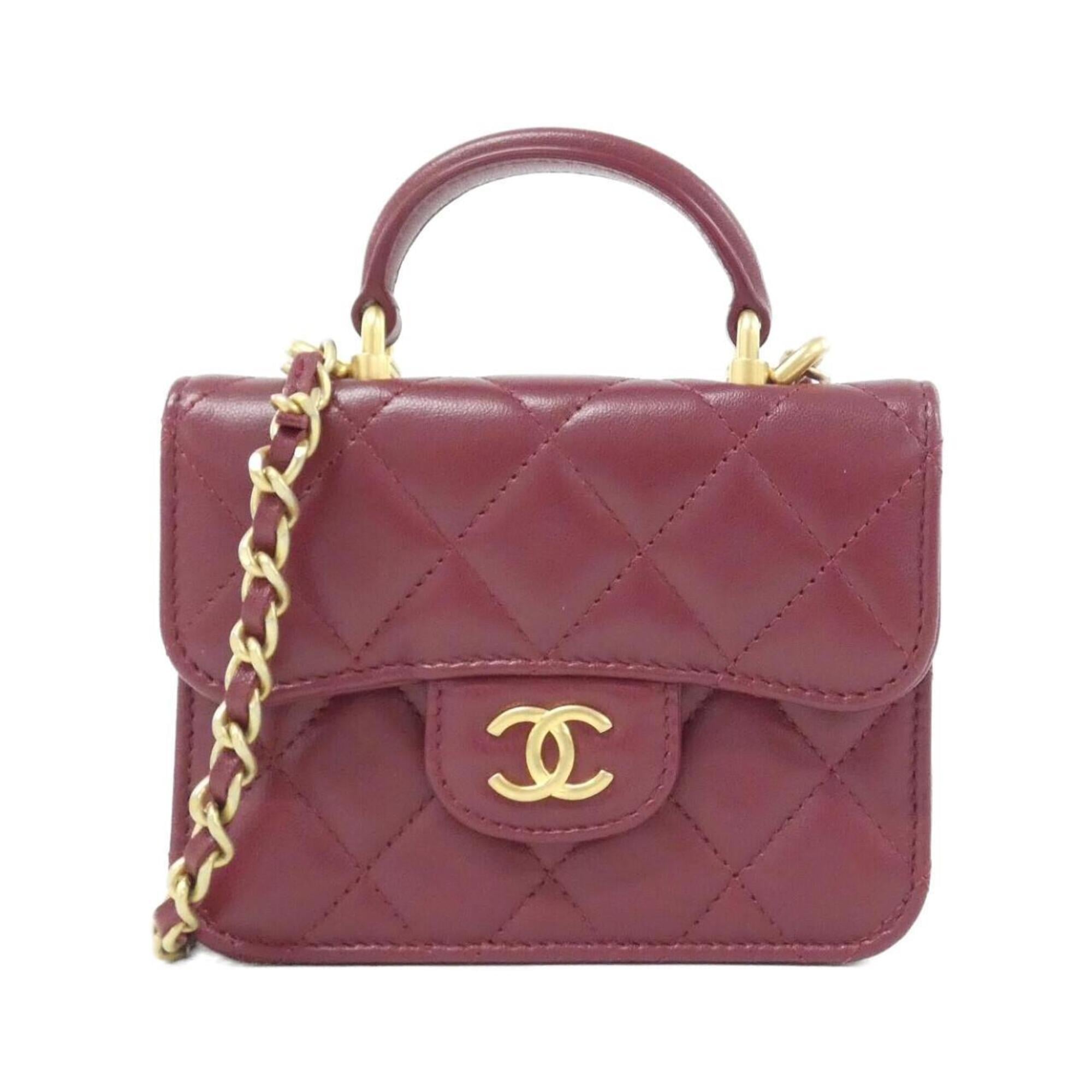 Chanel Bordeaux Leather Handbag Shoulder Bag (Pre-Owned)
