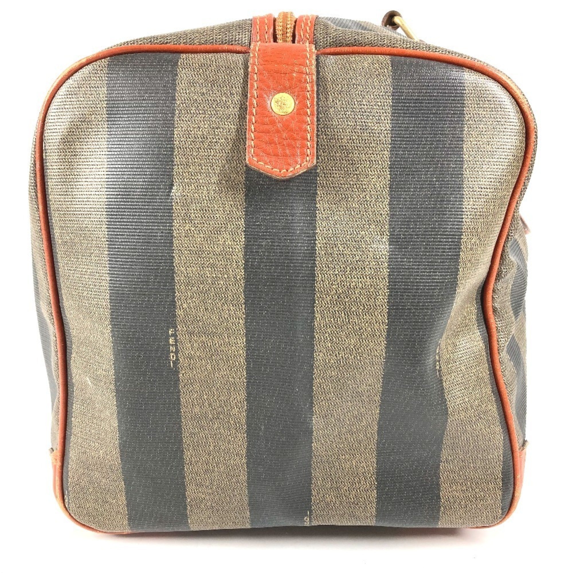 Fendi Brown Khaki Pvc Leather Boston Bag Handbag (Pre-Owned)