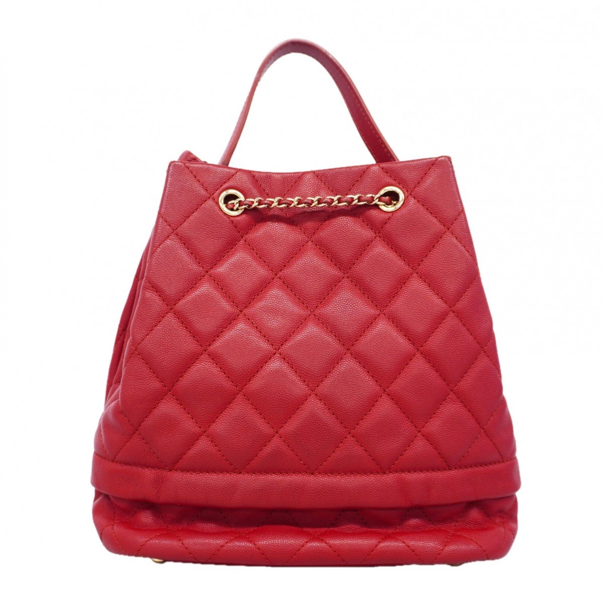 Chanel Red Color Grained Calfskin Handbag (Pre-Owned)