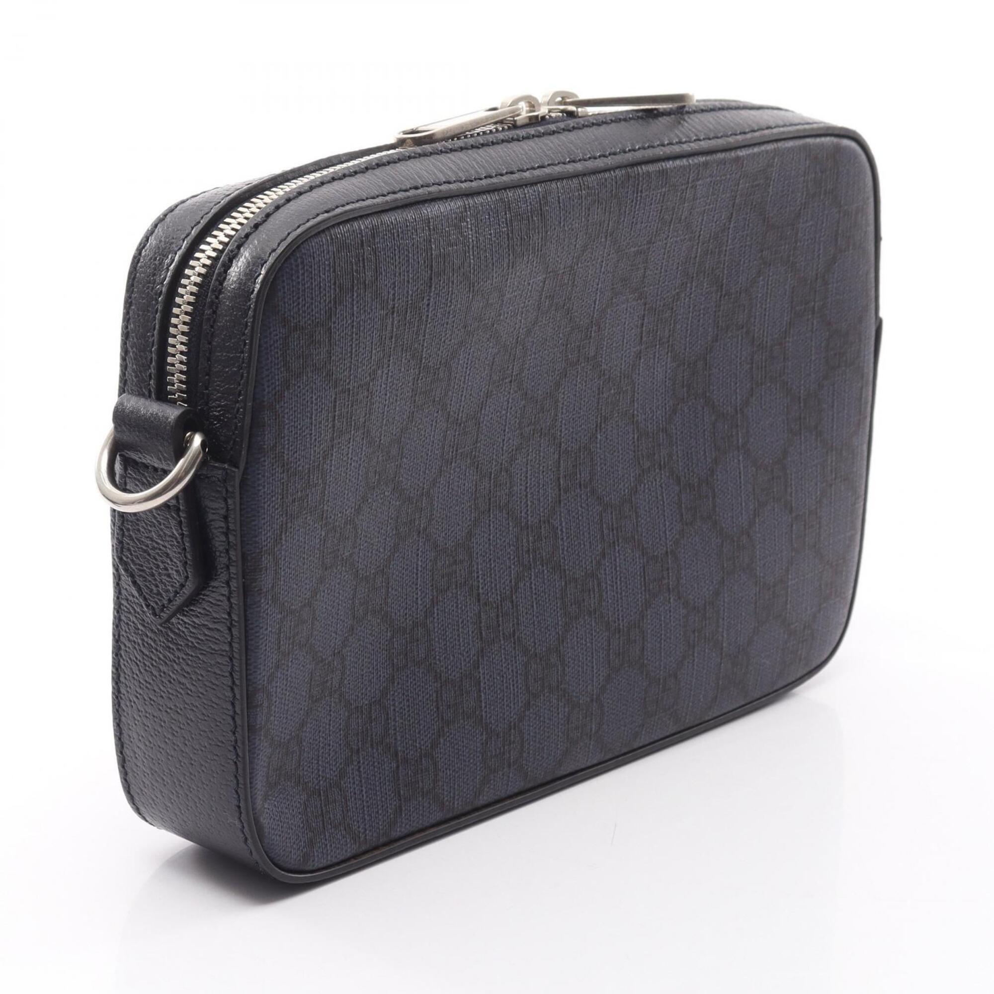 Gucci Black Navy Pvc Leather Handbag Shoulder Bag (Pre-Owned)