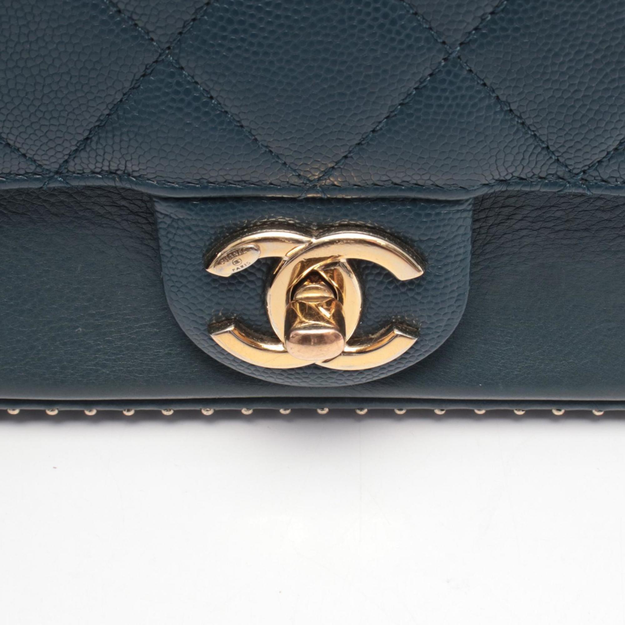 Chanel Navy Leather Handbag Shoulder Bag (Pre-Owned)