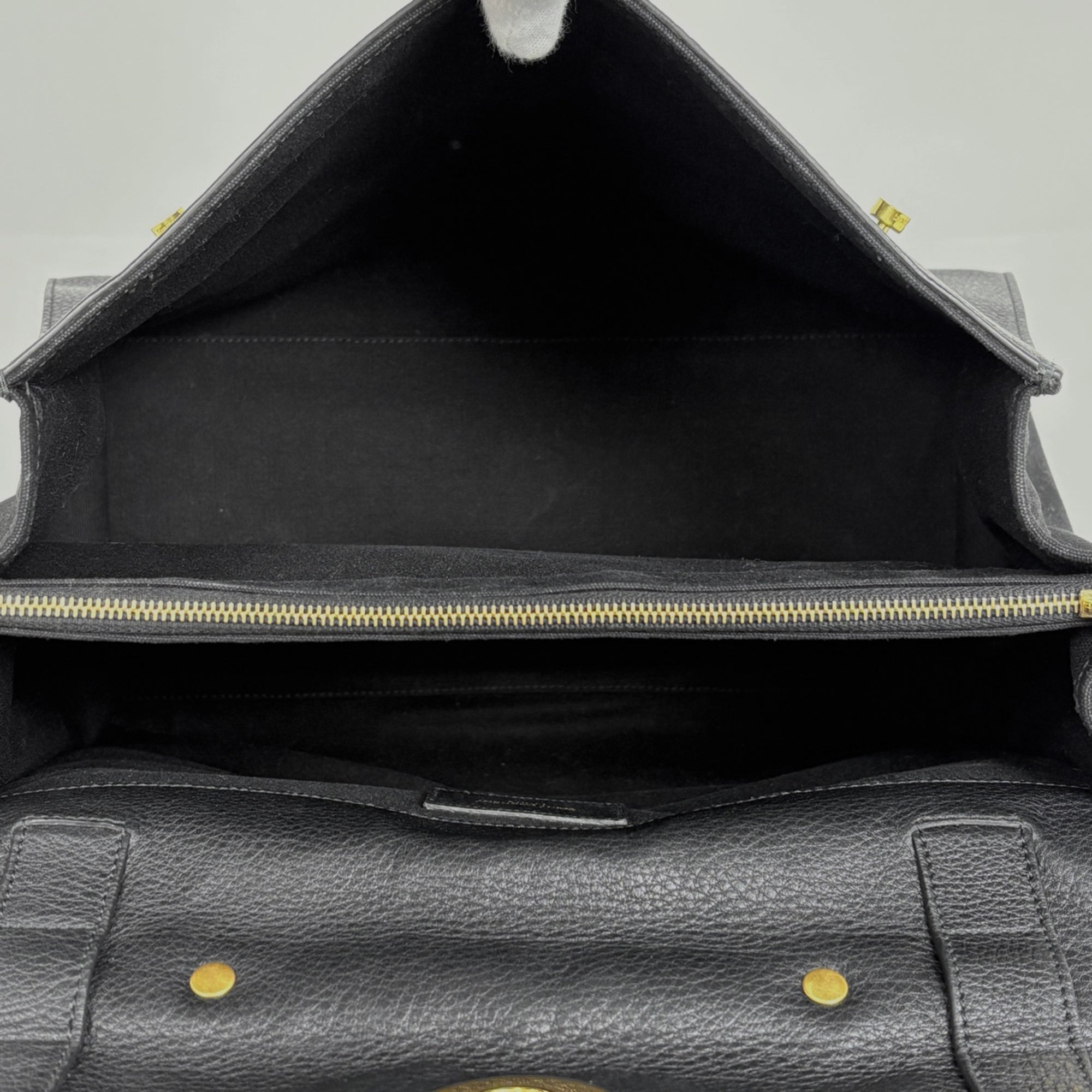 Saint Laurent Black Leather Canvas Handbag (Pre-Owned)