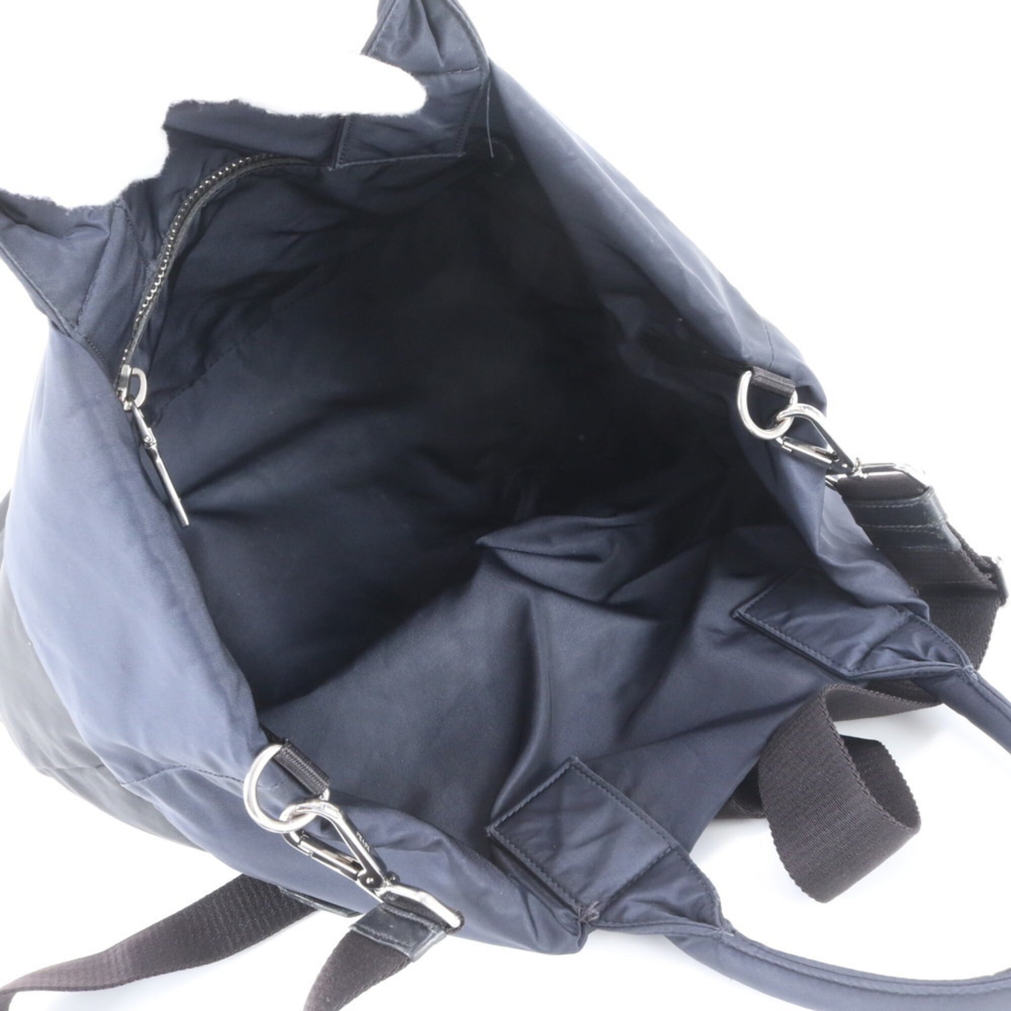 Prada Black Navy White Nylon Leather Shoulder Bag (Pre-Owned)