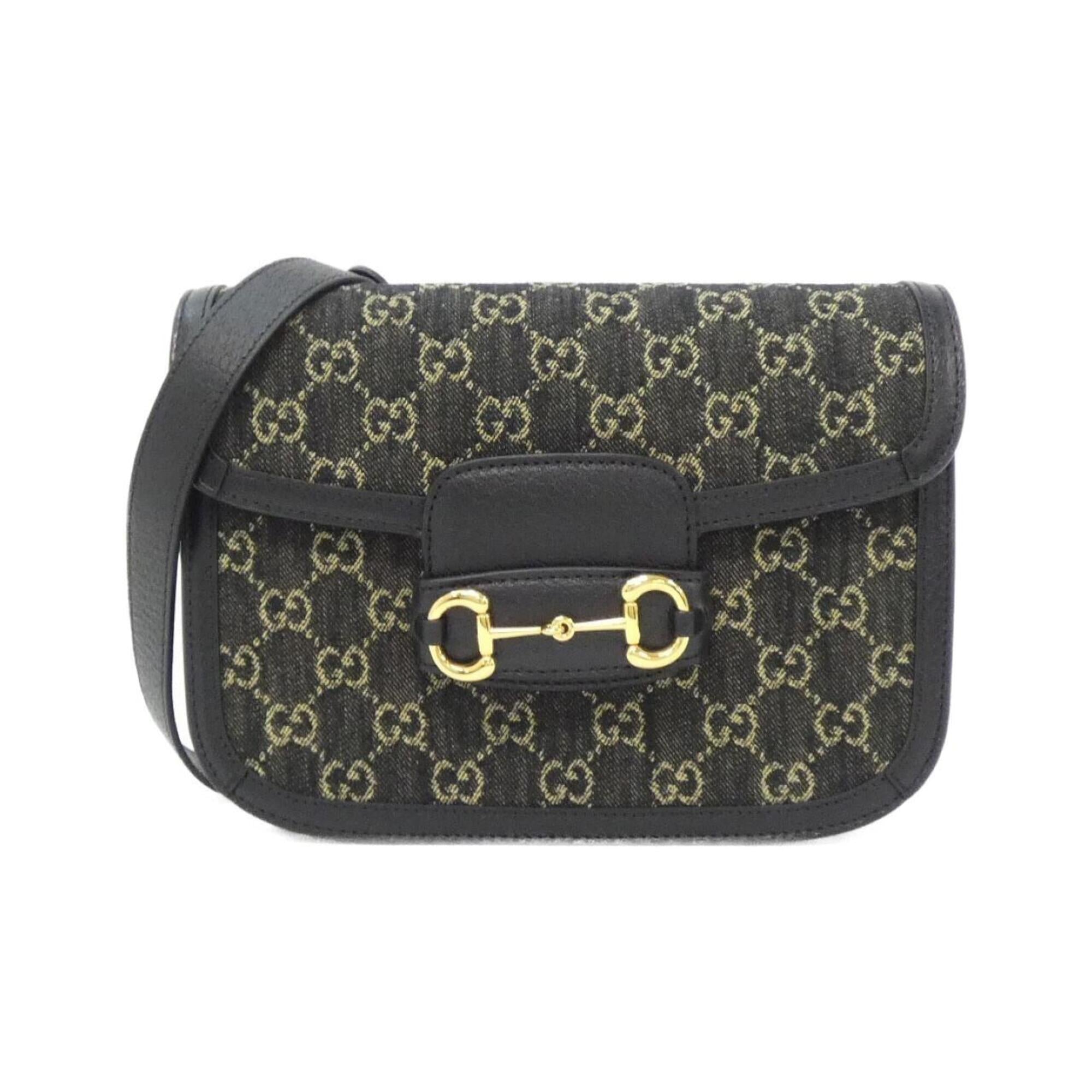 Gucci Horsebit Black Ivory Jacquard Leather Shoulder Bag (Pre-Owned)