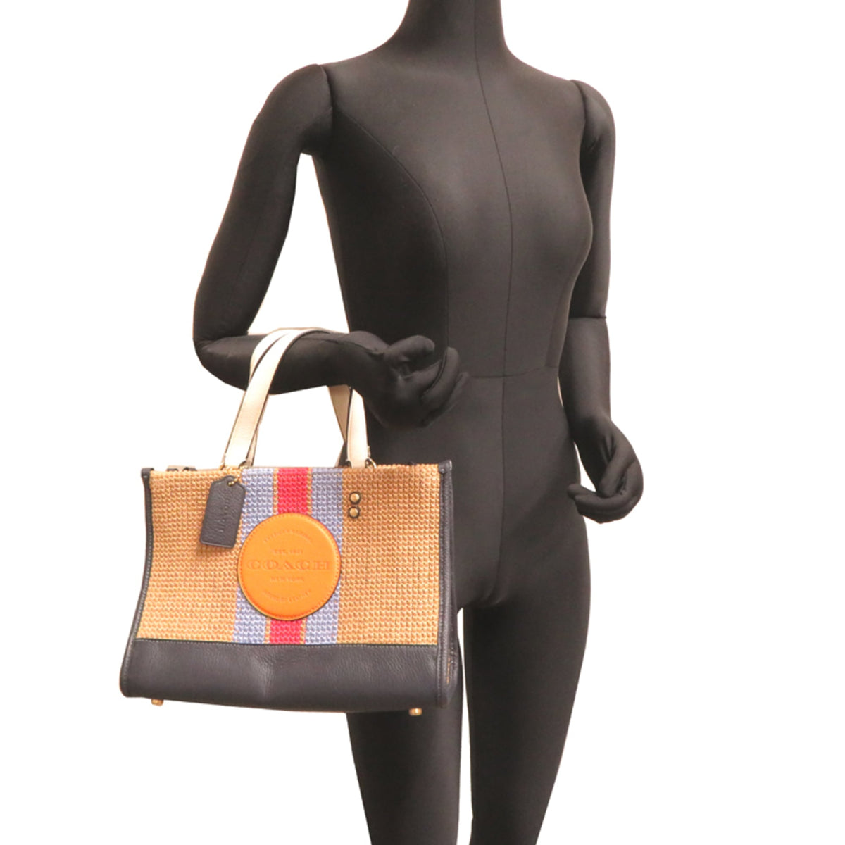 Coach Brown Navy Straw Leather Handbag (Pre-Owned)