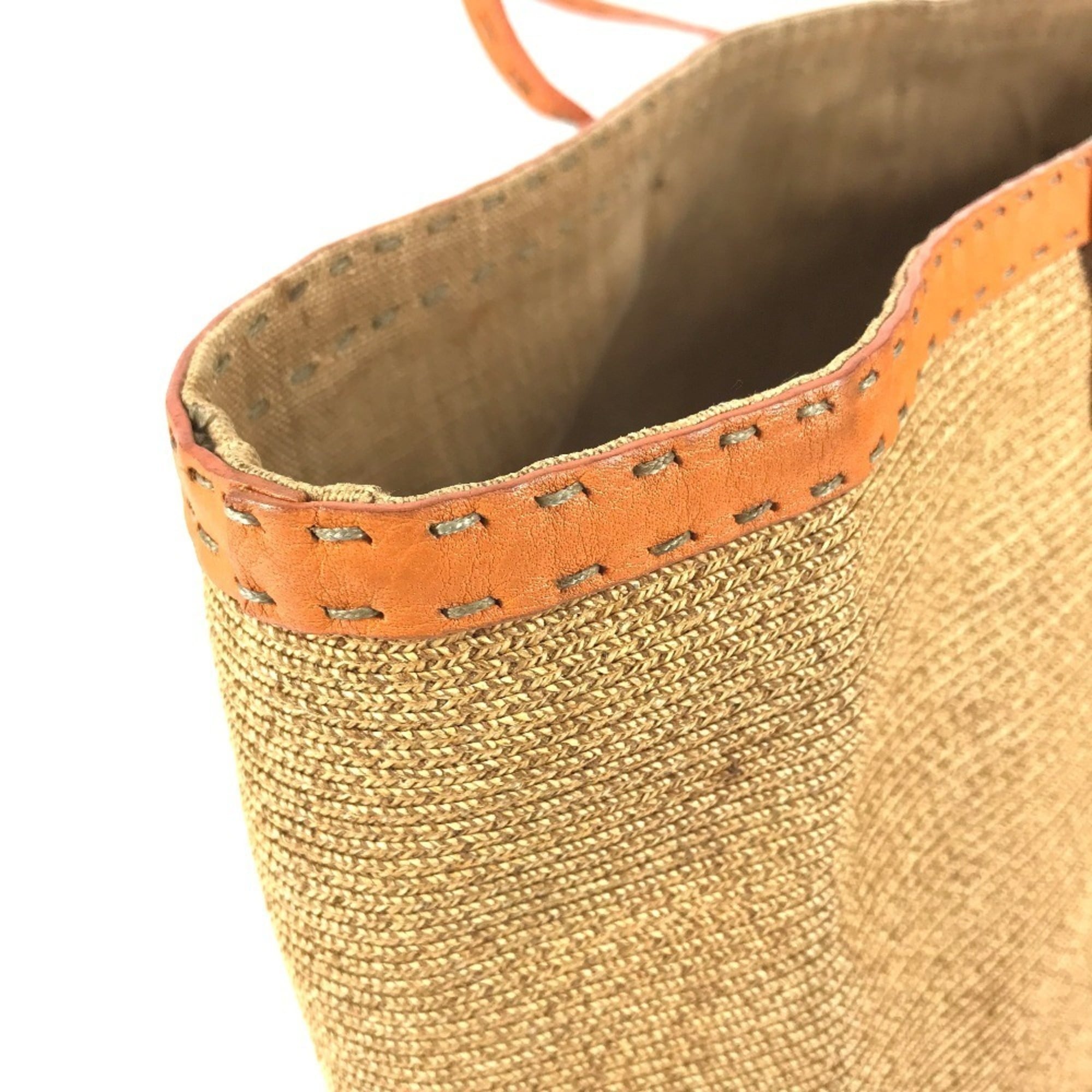 Fendi Beige Orange Raffia Leather Beach Bag Shoulder Bag Tote Bag (Pre-Owned)