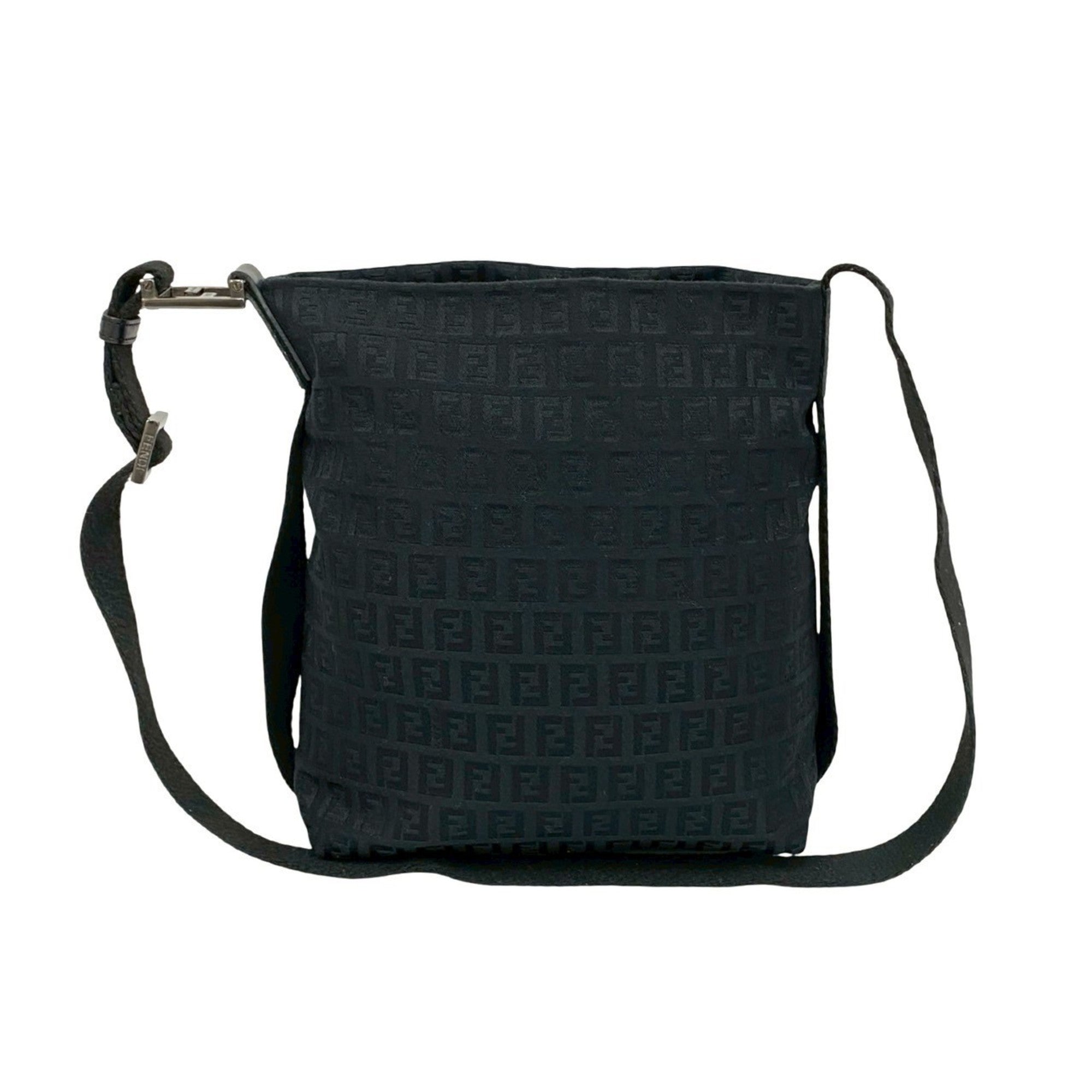Fendi Black Canvas Nylon Leather Shoulder Bag Tote Bag (Pre-Owned)