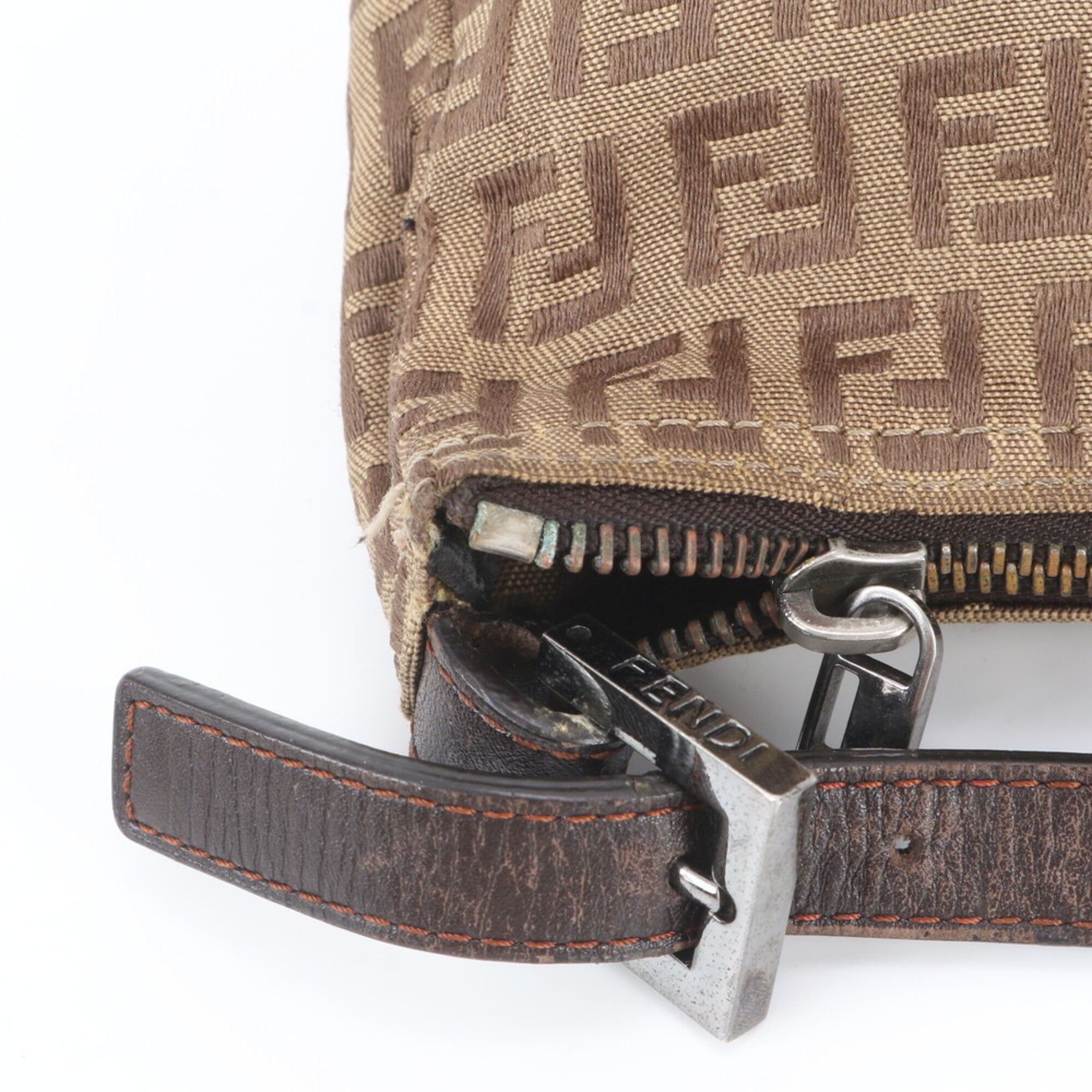 Fendi Brown Leather Canvas Handbag (Pre-Owned)