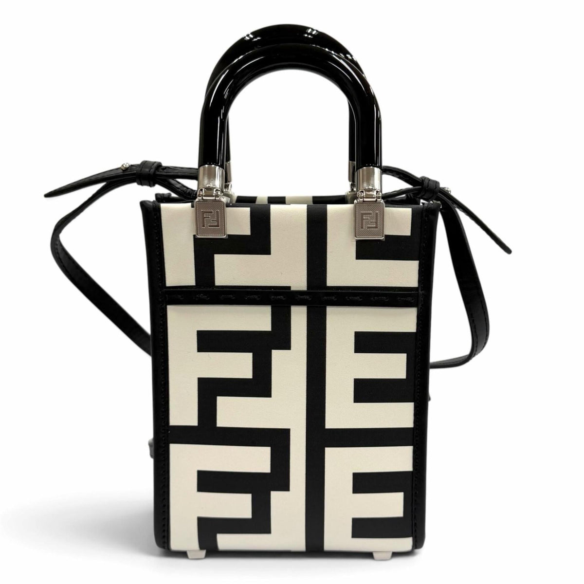 Fendi Black White Leather Handbag (Pre-Owned)