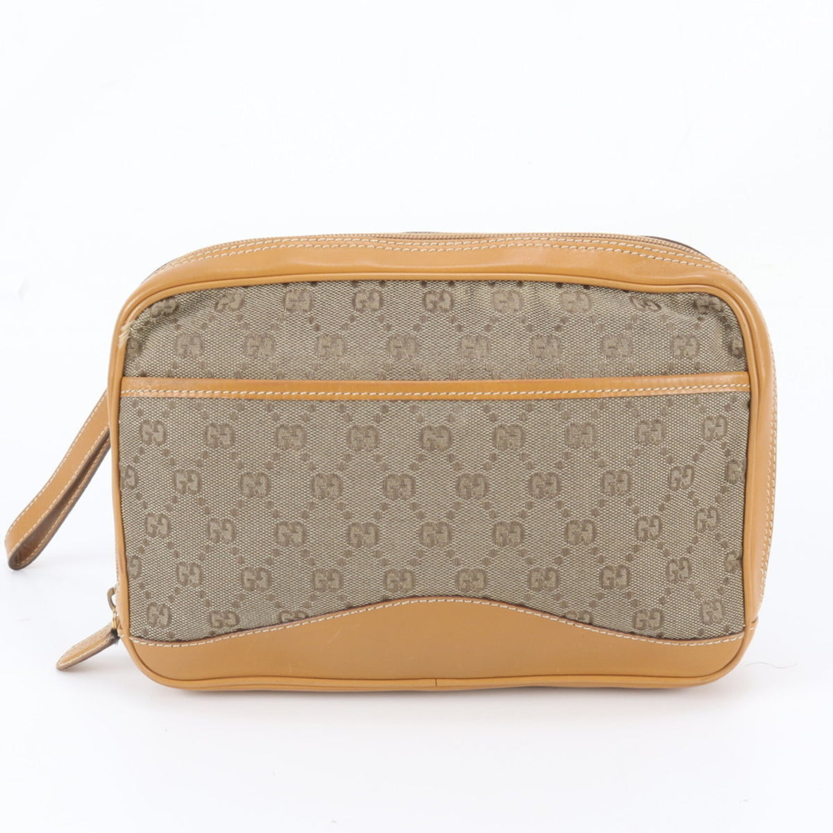 Gucci Brown Leather Canvas Clutch Bag Pouch (Pre-Owned)