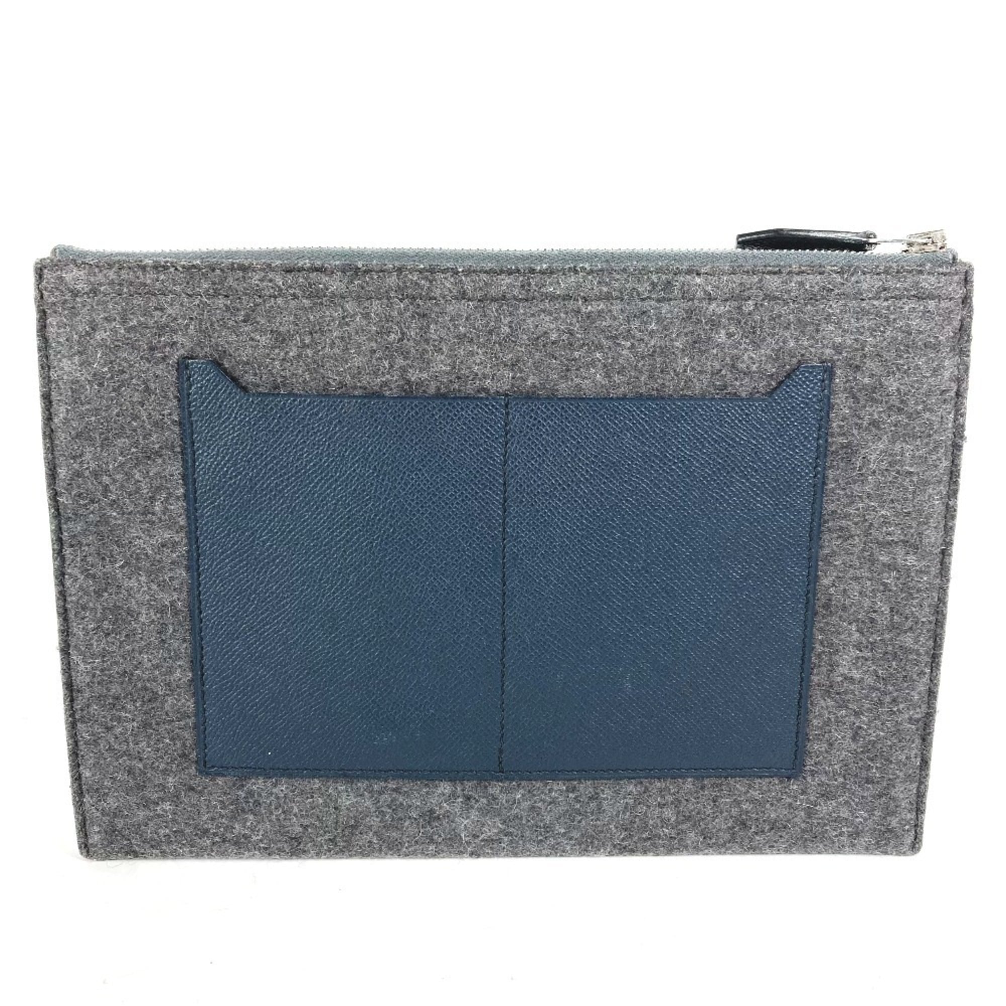 Hermes Bicolor Gray Navy Felt Leather Clutch Bag Pouch (Pre-Owned)
