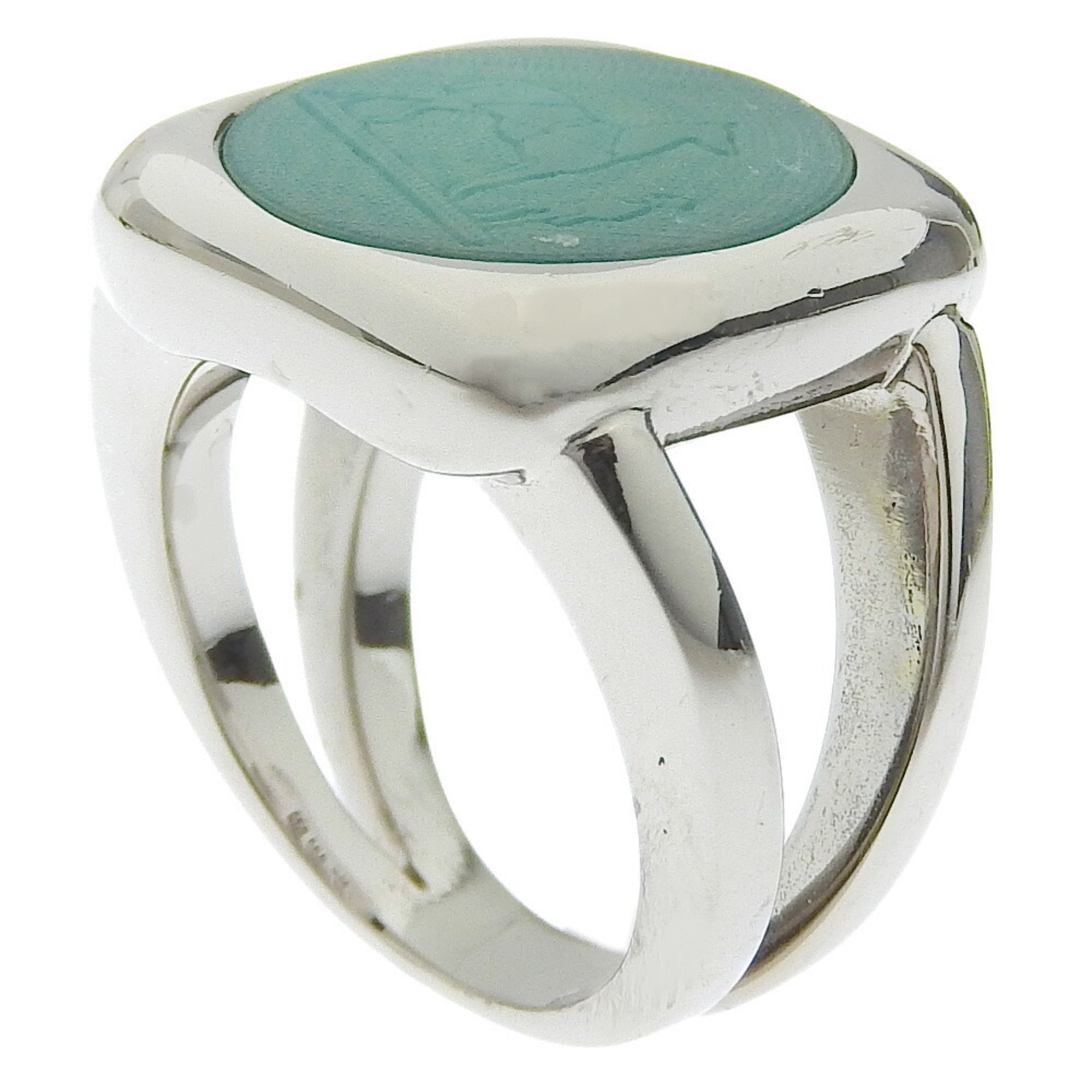 Hermes Silver Green Metal Band Ring (Pre-Owned)