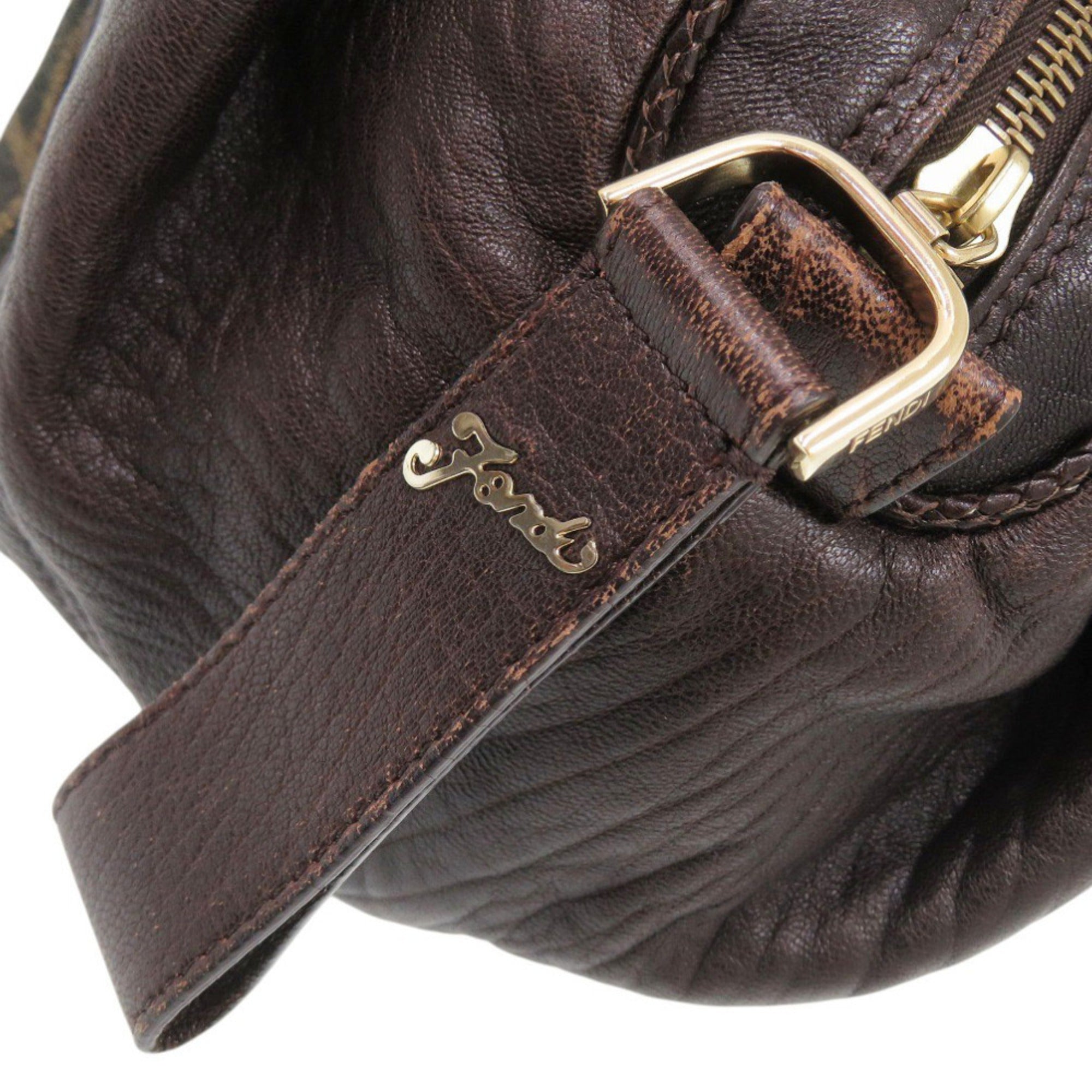 Fendi Brown Leather Canvas Handbag (Pre-Owned)