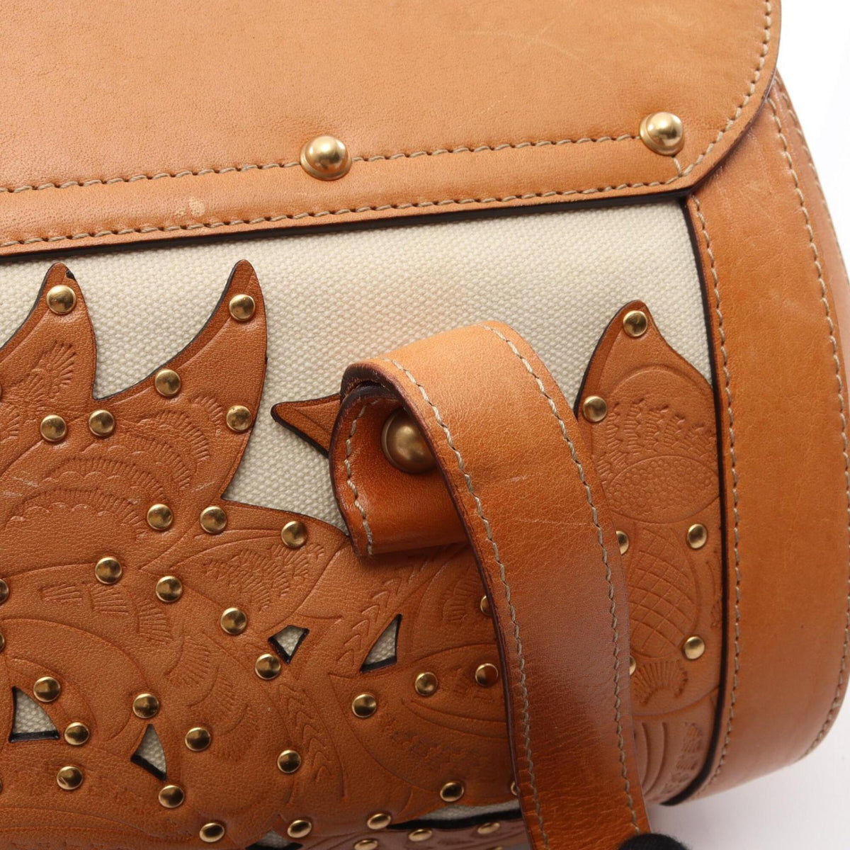 Gucci Brown White Canvas Handbag (Pre-Owned)