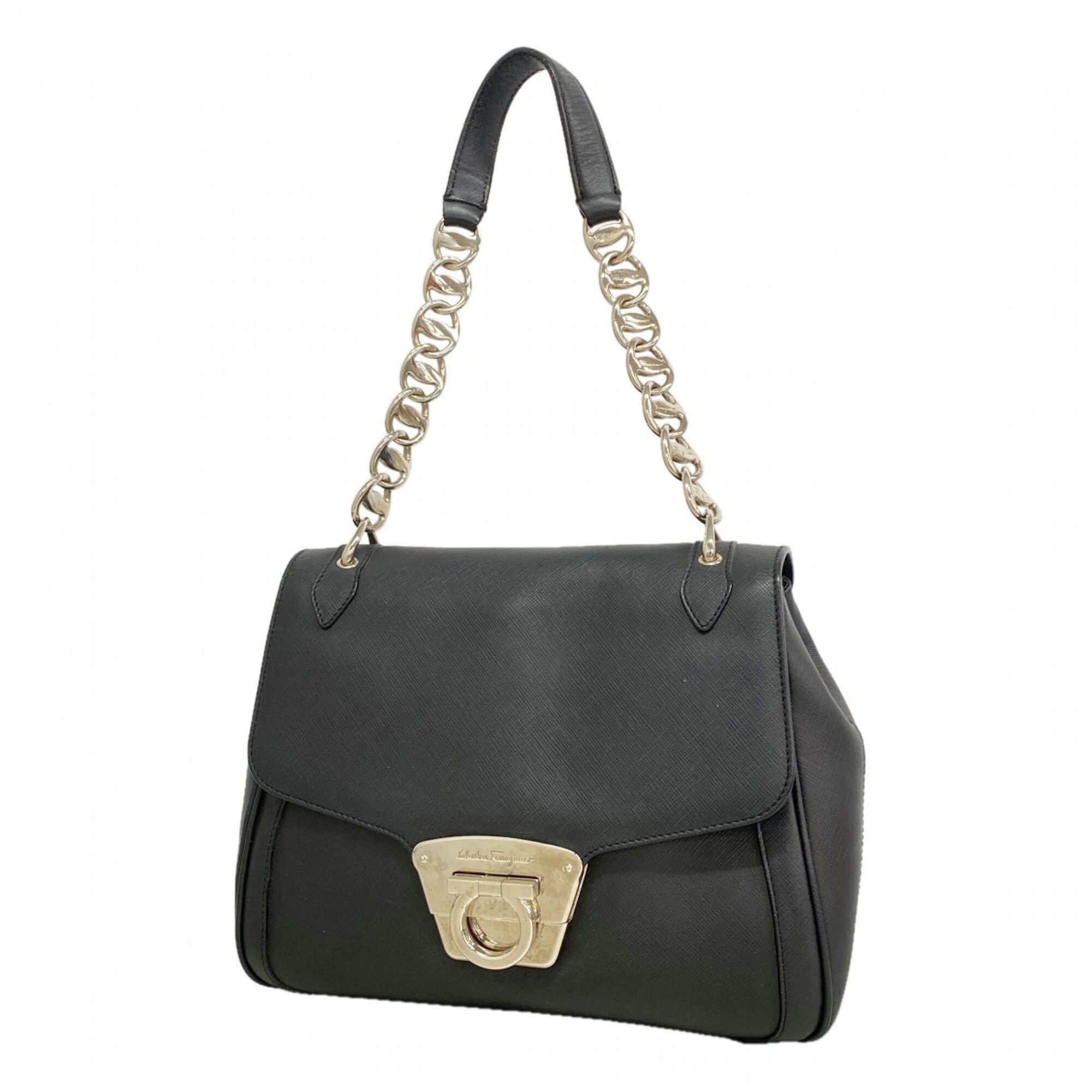 Salvatore Ferragamo Black Leather Shoulder Bag (Pre-Owned)