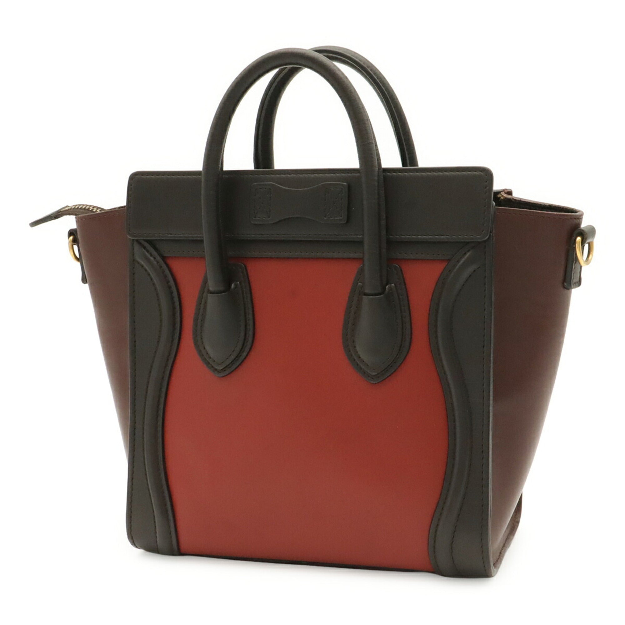 Celine Bordeaux Brown Dark Brown Red Color Leather Handbag (Pre-Owned)