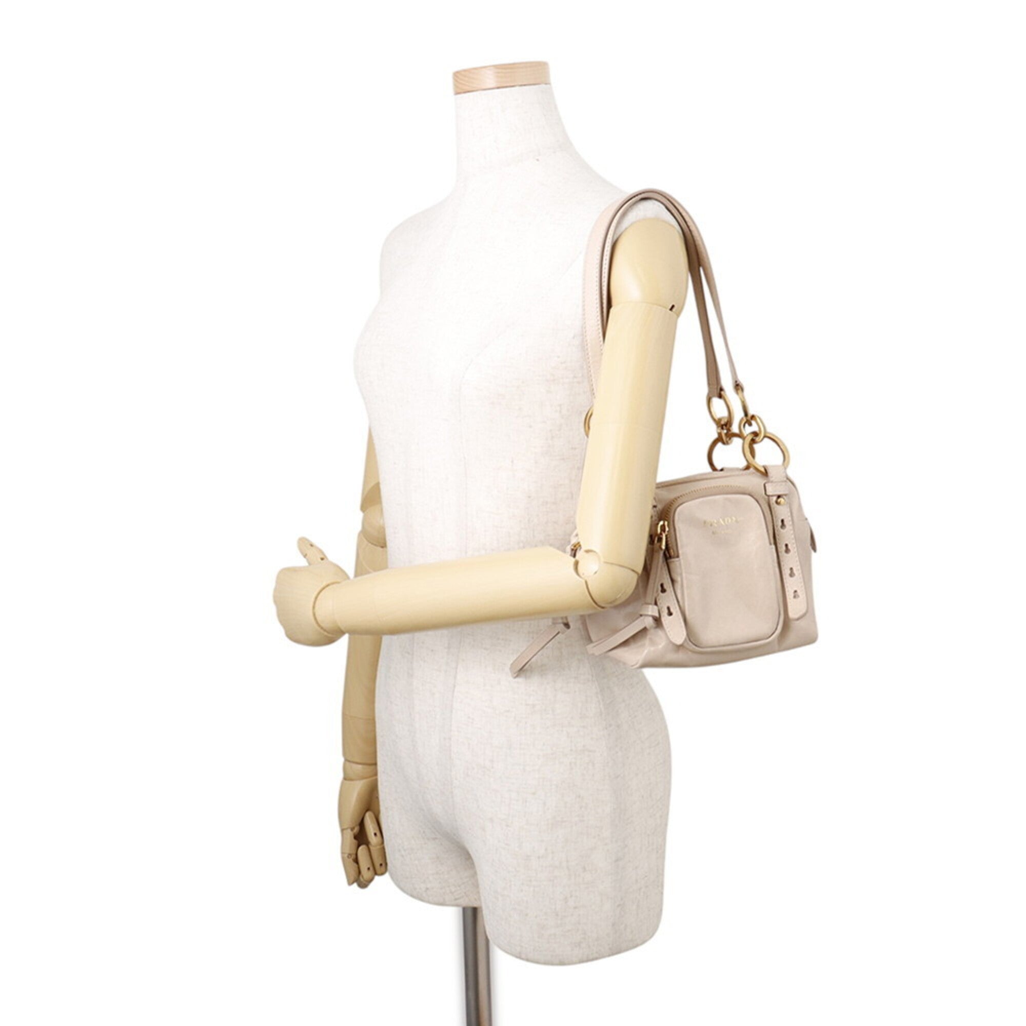 Prada Beige Leather Handbag Shoulder Bag (Pre-Owned)