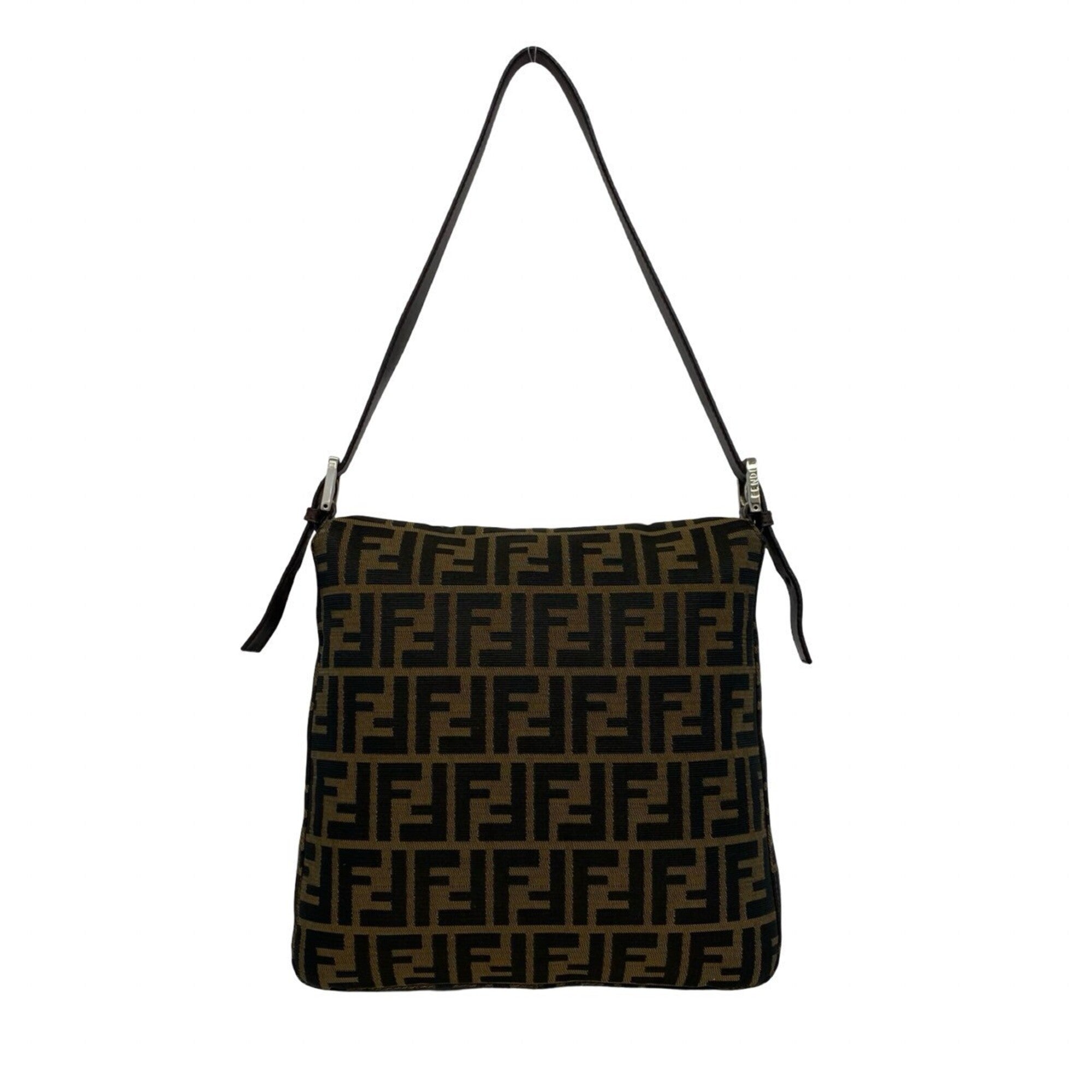 Fendi Black Brown Canvas Leather Shoulder Bag (Pre-Owned)