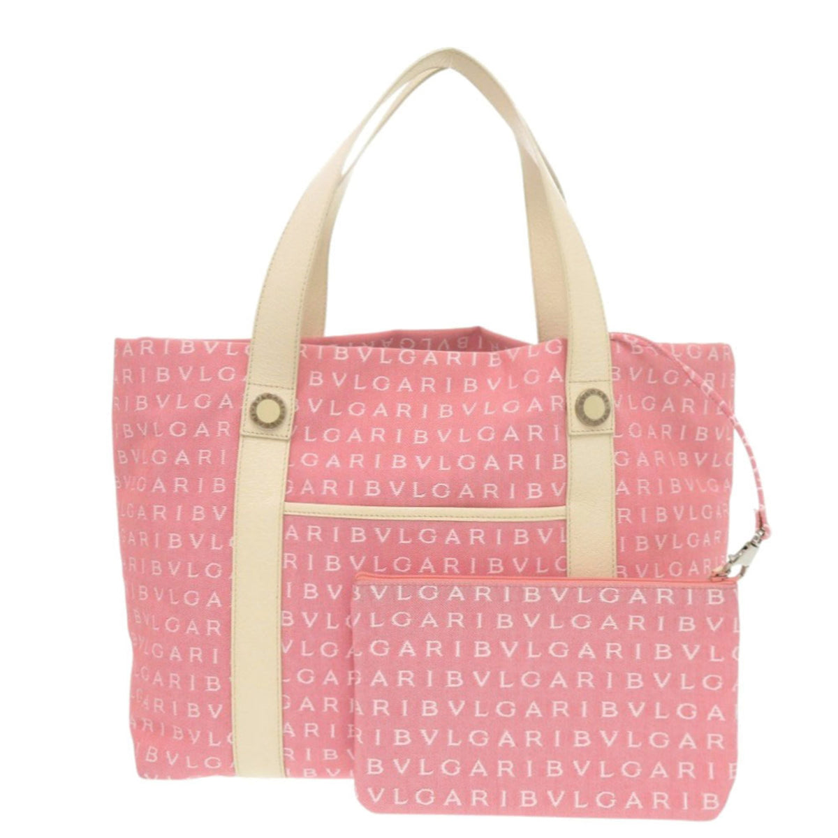 Bvlgari Pink Canvas Leather Tote Bag (Pre-Owned)