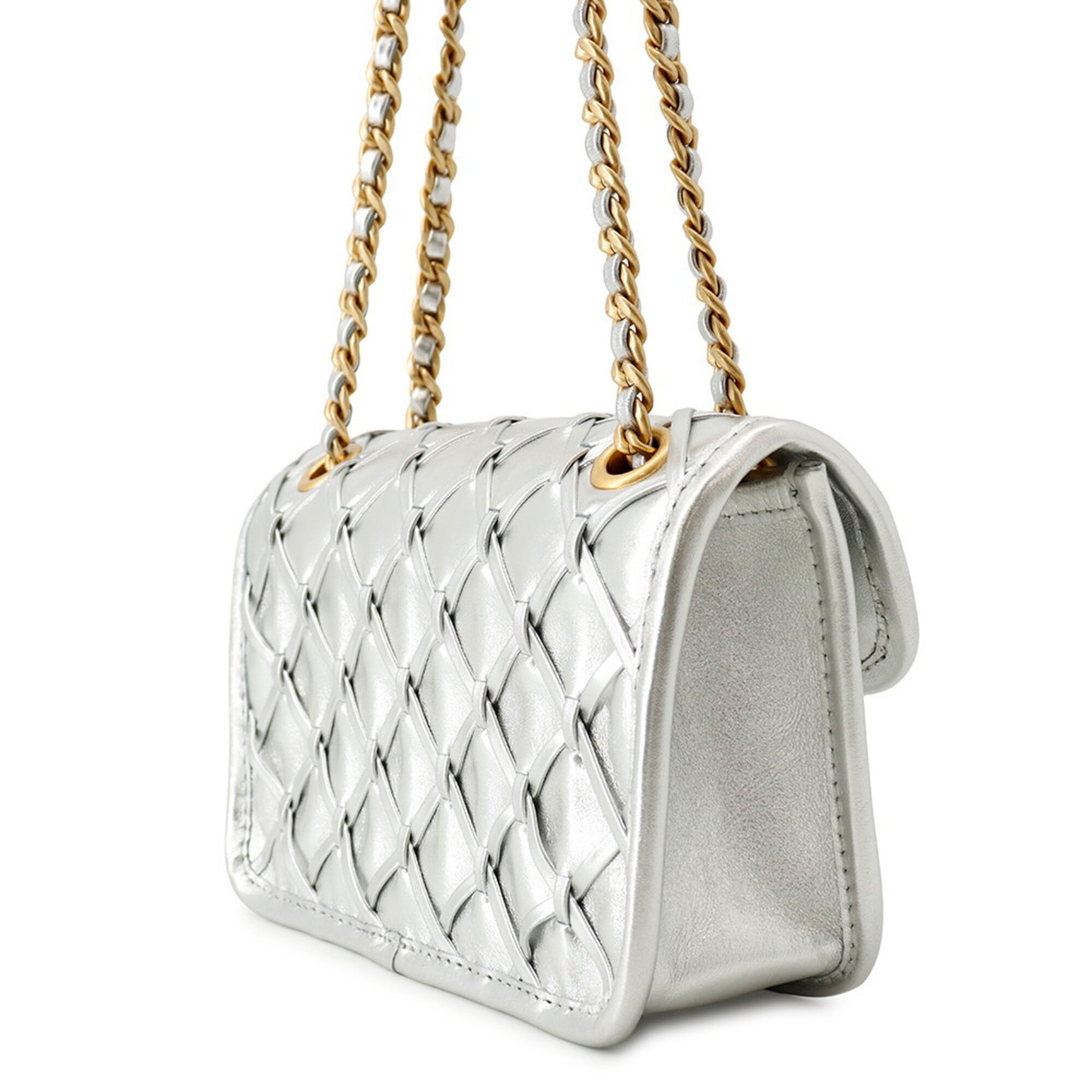 Chanel Metallic Silver Leather Handbag Shoulder Bag (Pre-Owned)