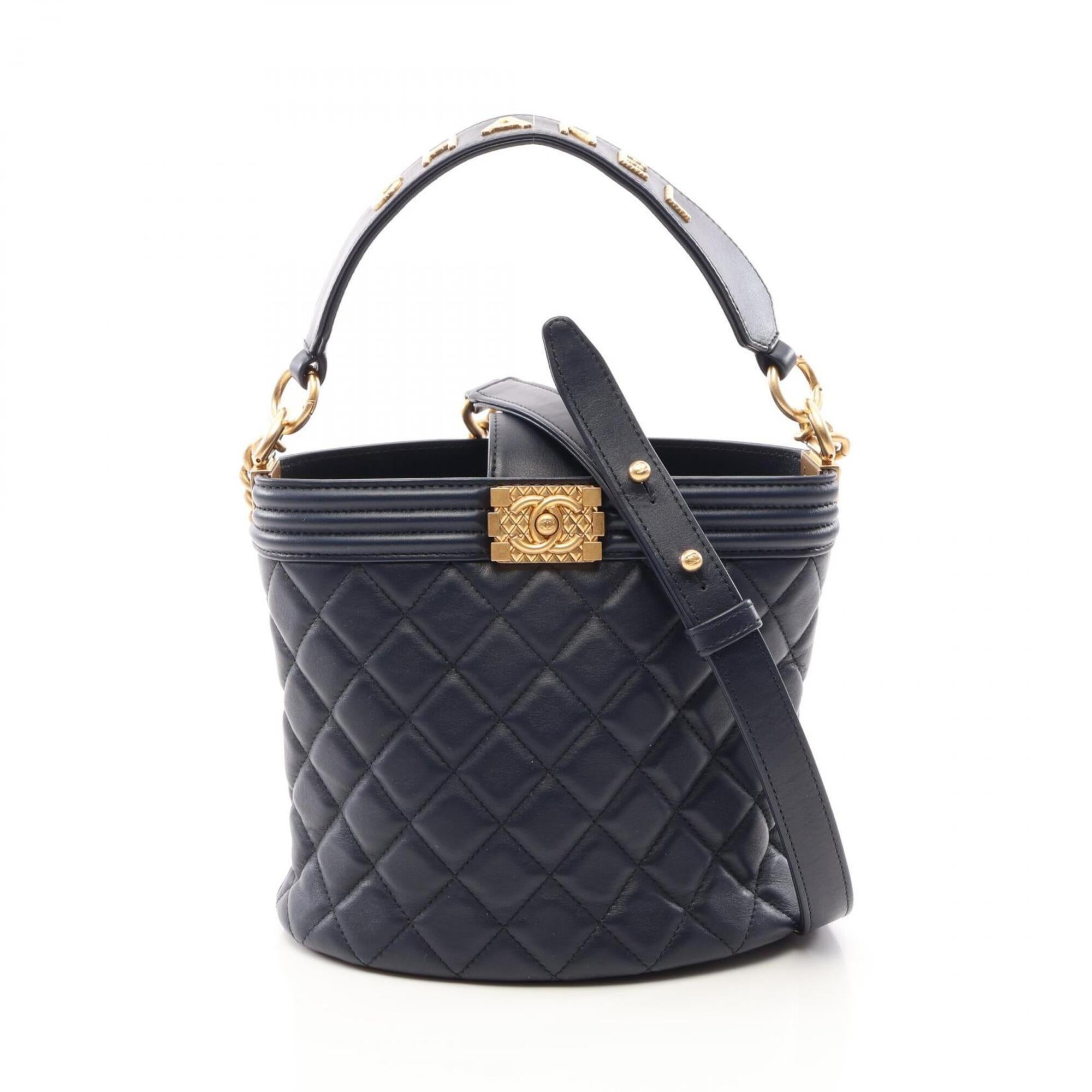 Chanel Navy Leather Handbag Shoulder Bag (Pre-Owned)