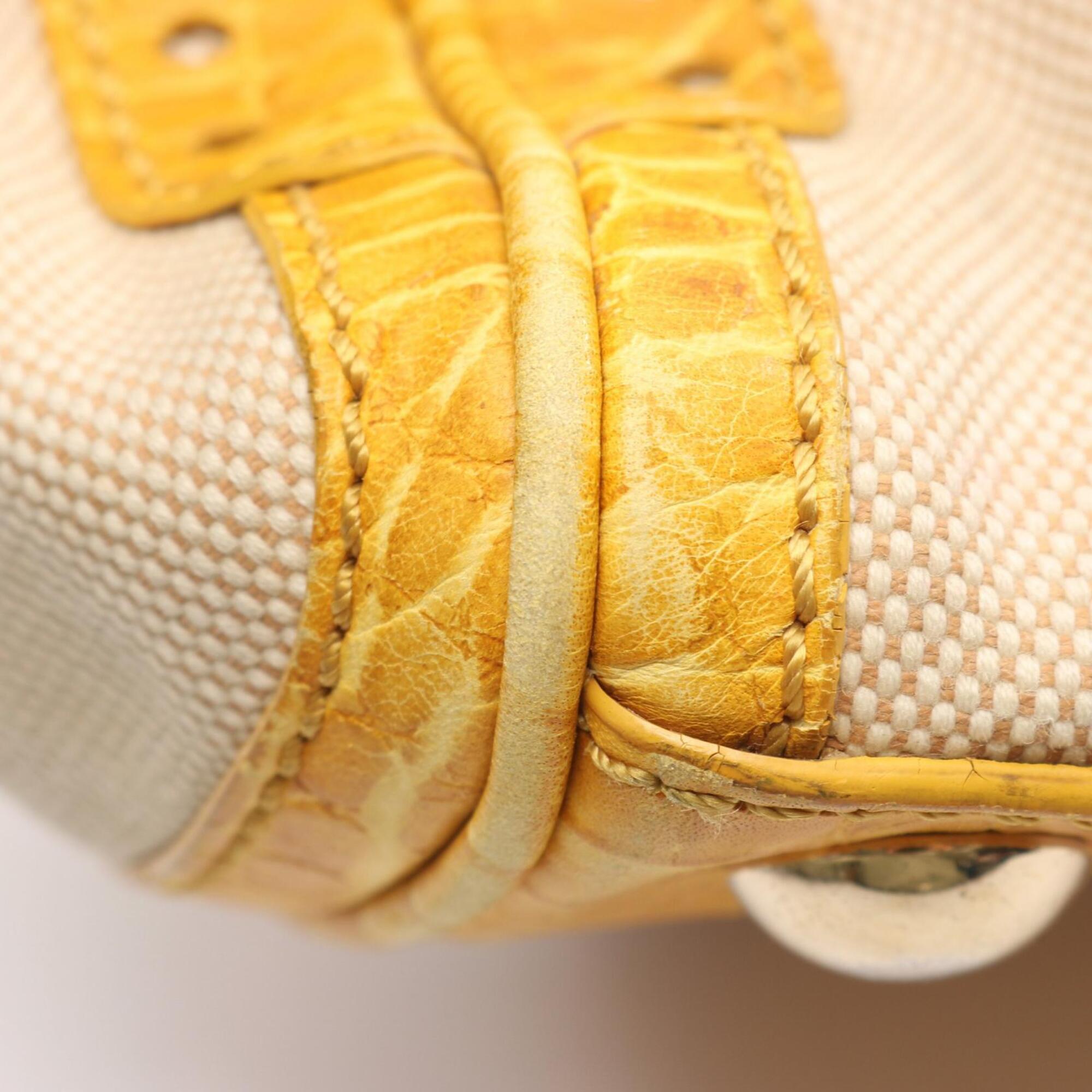 Celine Beige Yellow Canvas Leather Handbag Shoulder Bag (Pre-Owned)