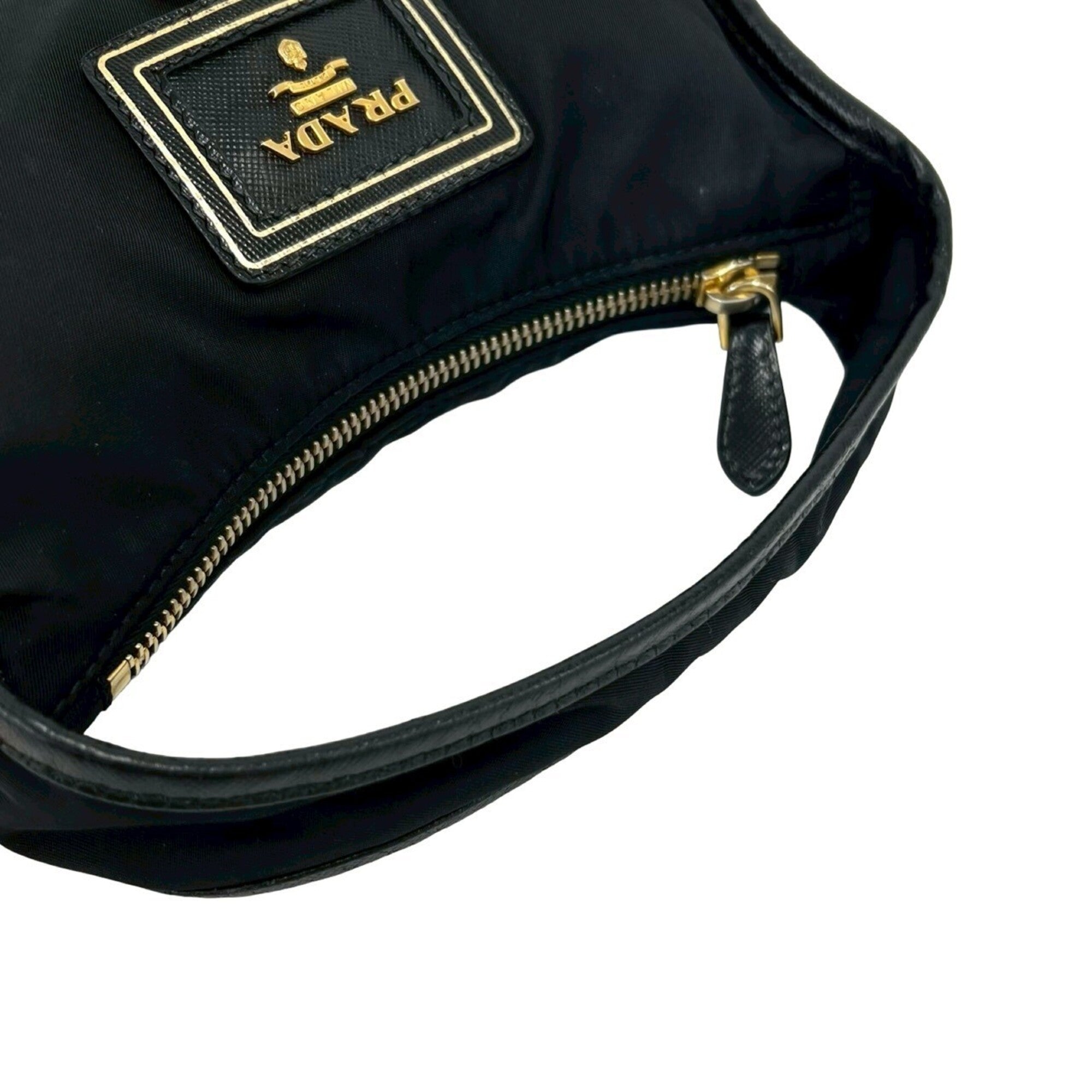 Prada Black Nylon Leather Handbag Shoulder Bag (Pre-Owned)