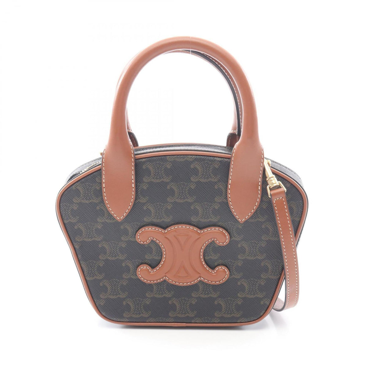 Celine Black Brown Coated Canvas Leather Handbag (Pre-Owned)