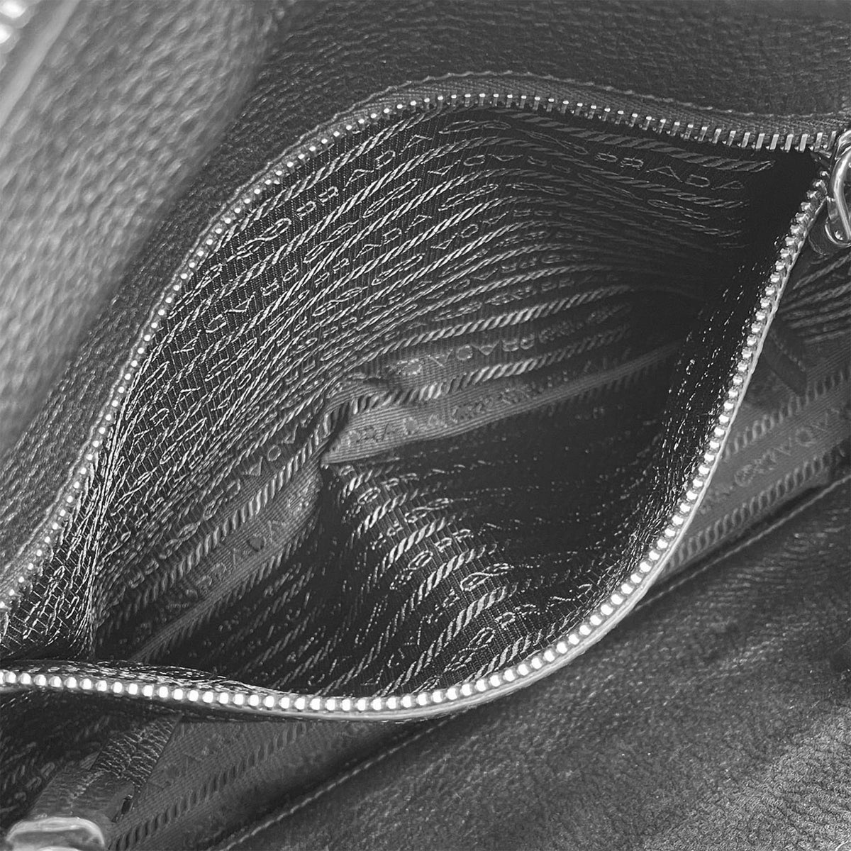 Prada Black Gray Leather Shoulder Bag (Pre-Owned)