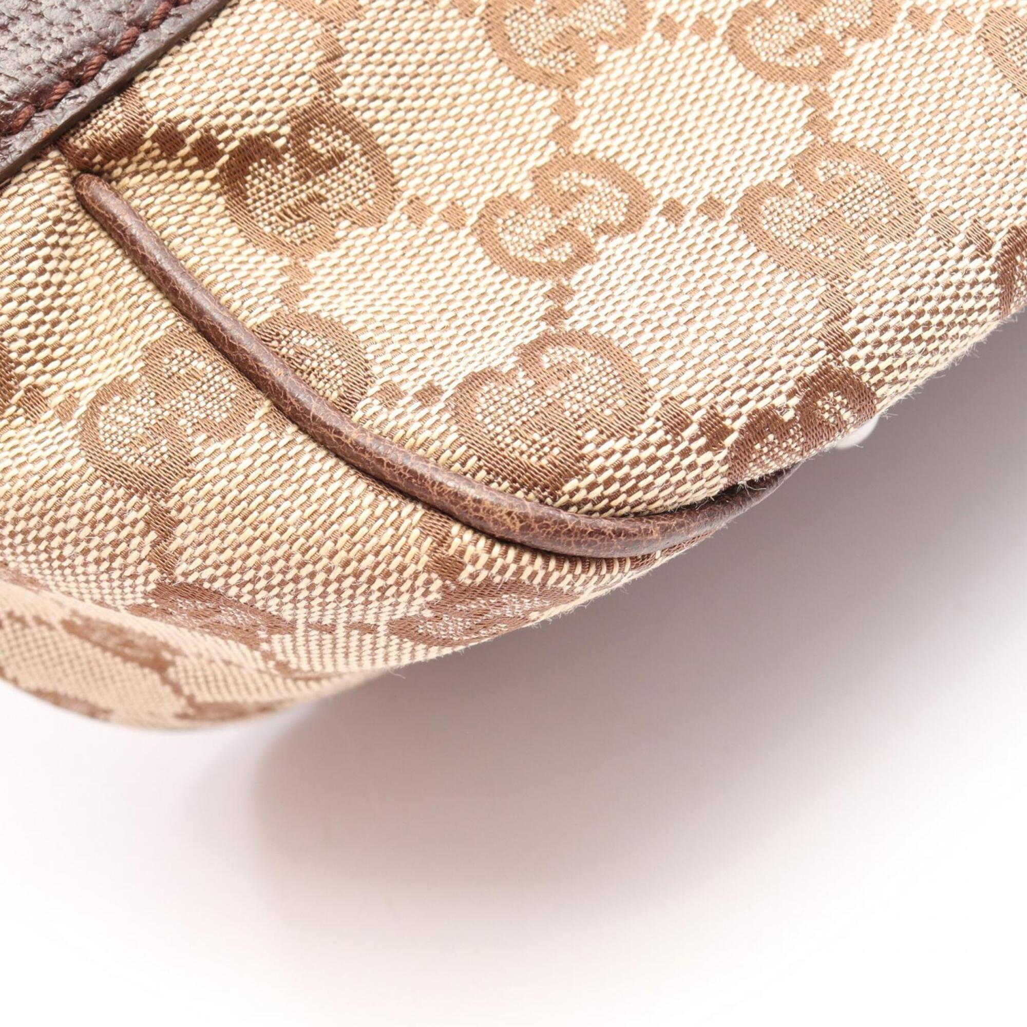 Gucci Beige Brown Canvas Leather Handbag (Pre-Owned)