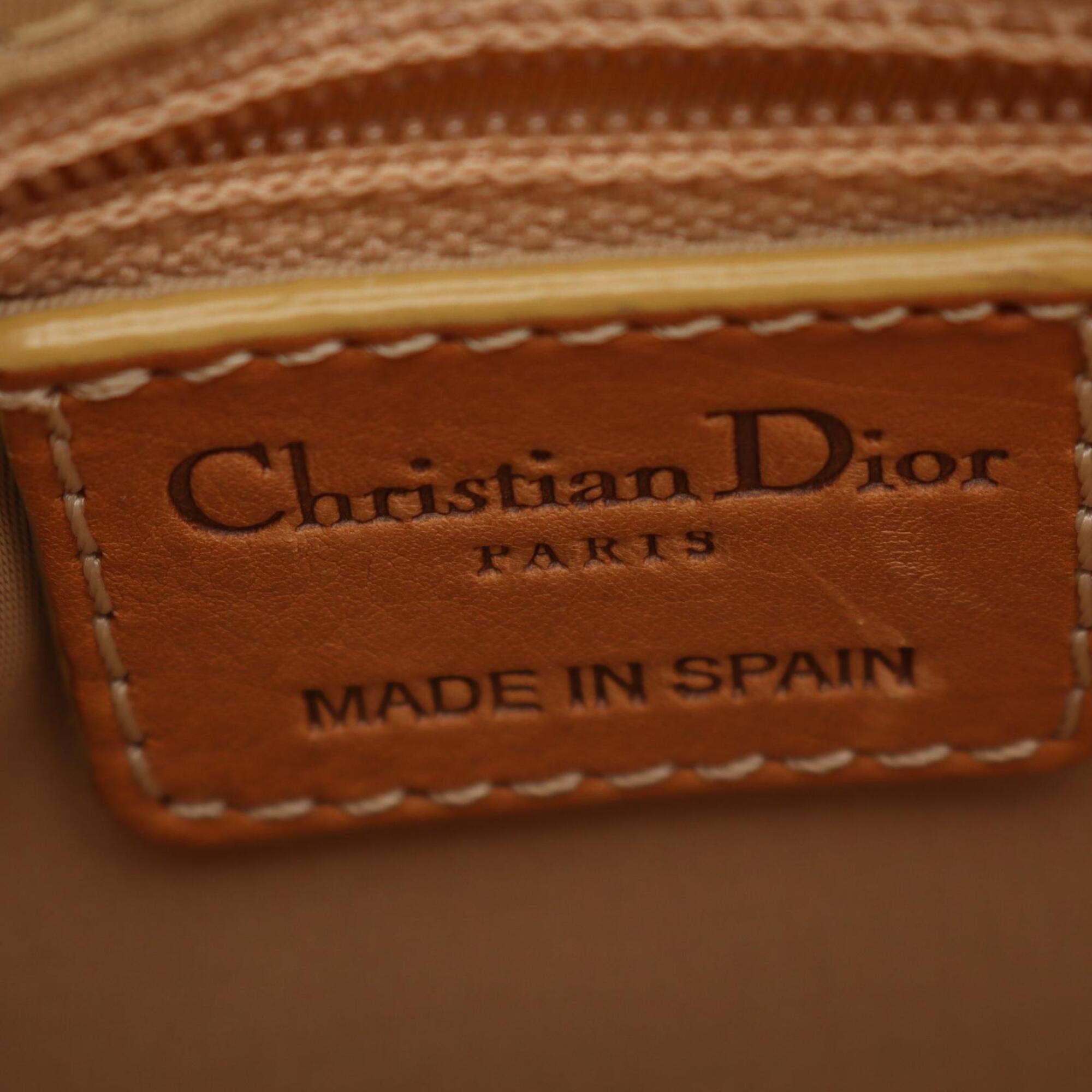Christian Dior Brown Ivory Canvas Leather Handbag (Pre-Owned)