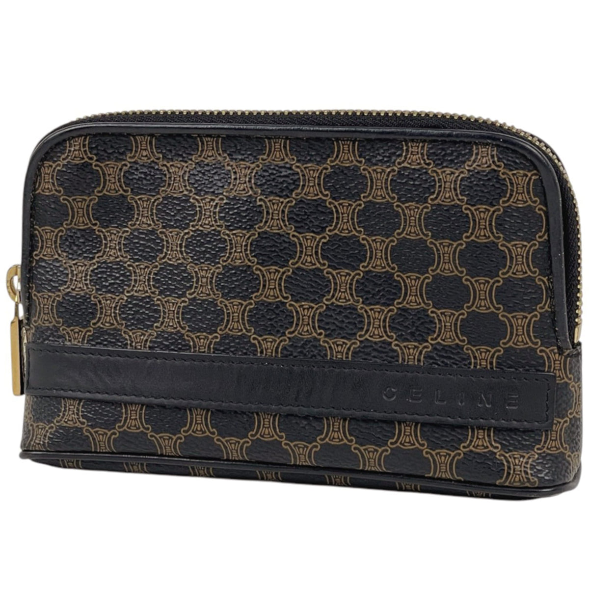 Celine Black Brown Coated Canvas Leather Pouch (Pre-Owned)