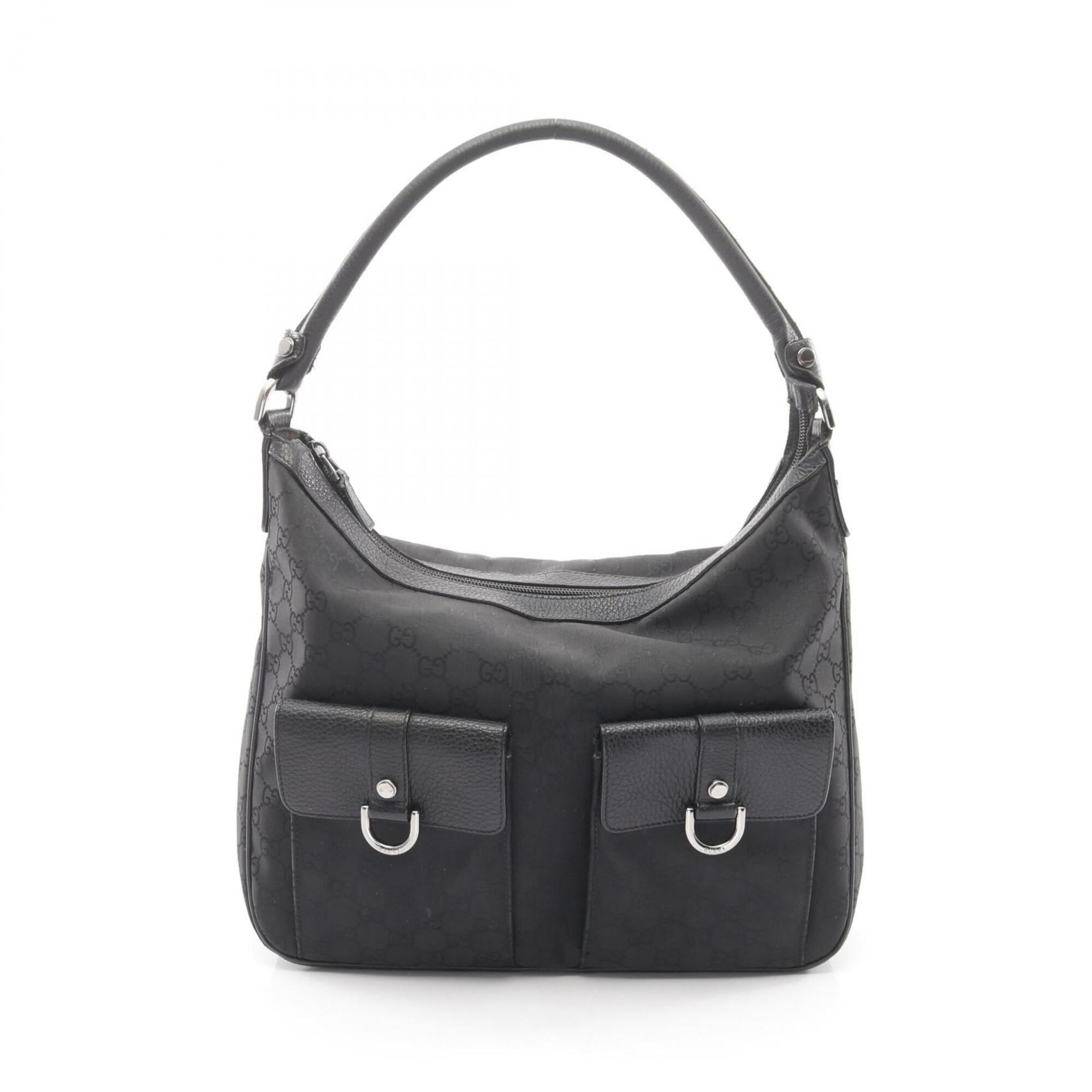 Gucci Black Nylon Leather Handbag Shoulder Bag (Pre-Owned)