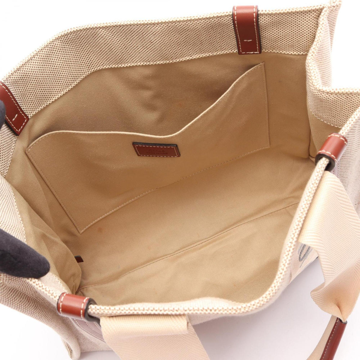 Chloé Beige Brown Canvas Leather Handbag Tote Bag (Pre-Owned)