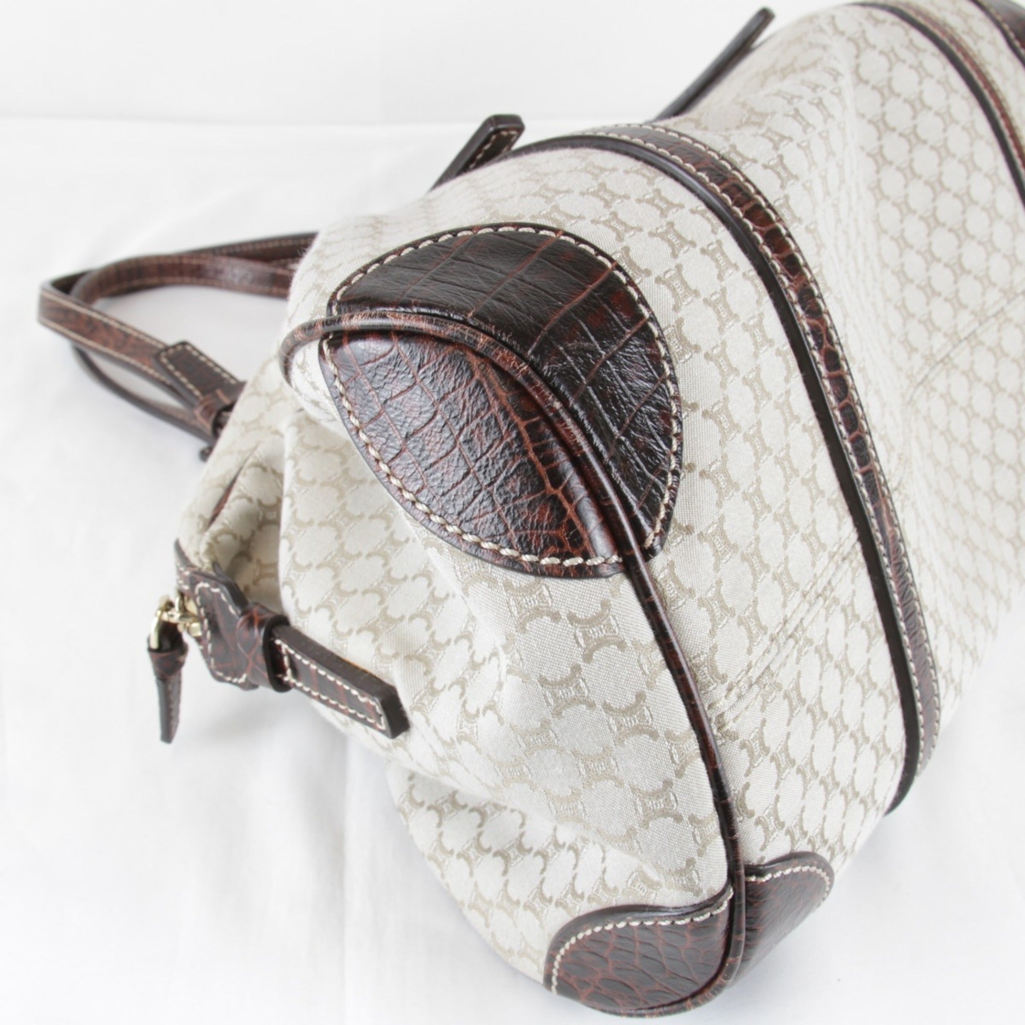 Celine Beige Canvas Boston Bag Handbag (Pre-Owned)