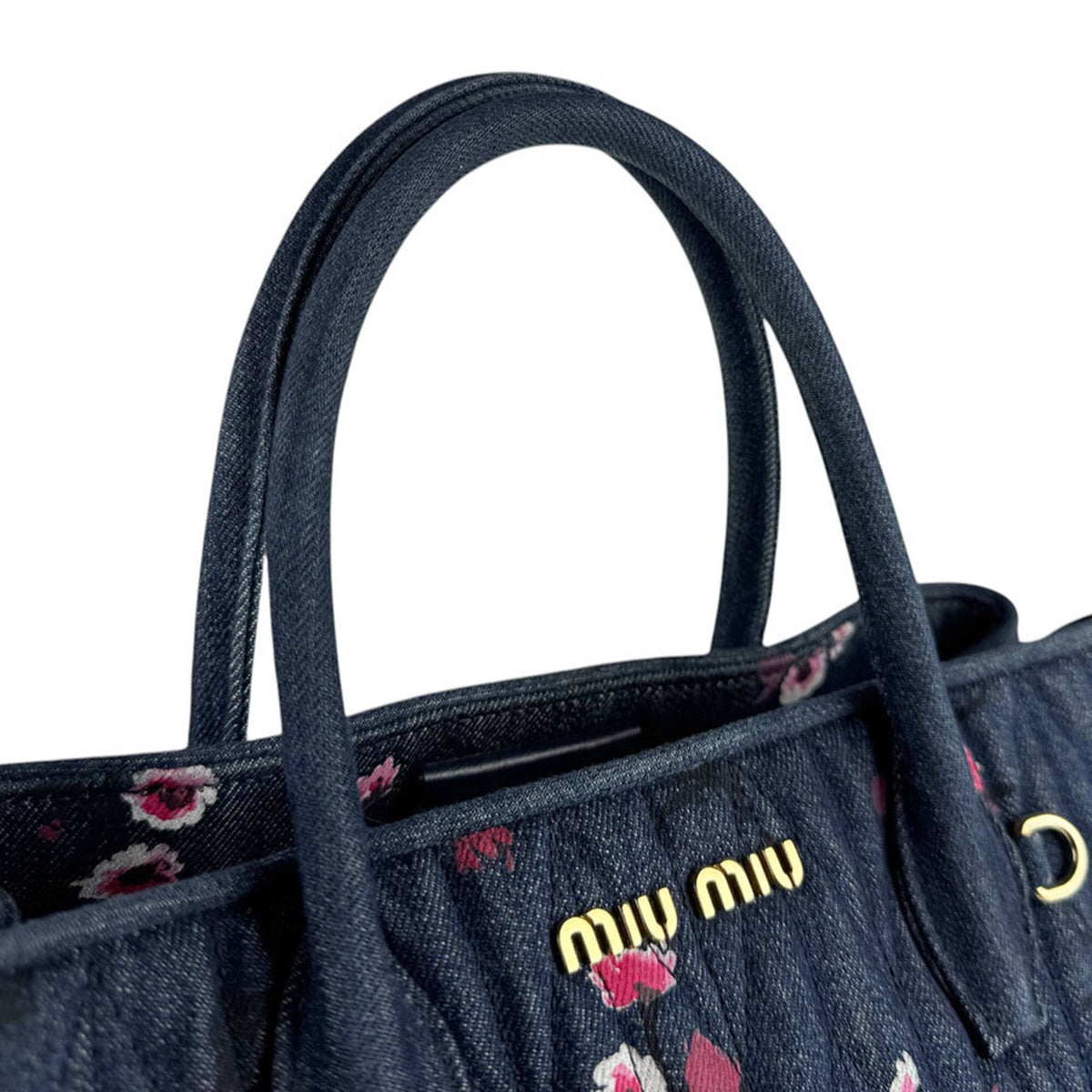 Miu Miu Navy Pink Denim Handbag Shoulder Bag (Pre-Owned)