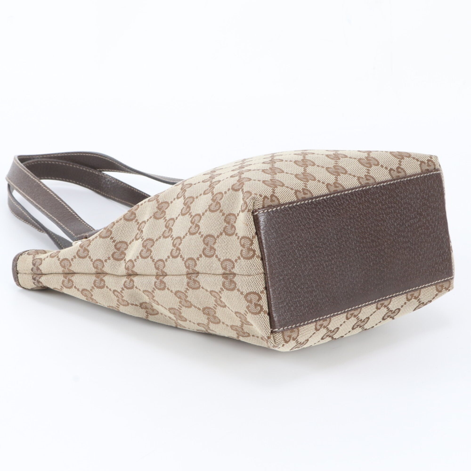 Gucci Brown Leather Canvas Handbag (Pre-Owned)
