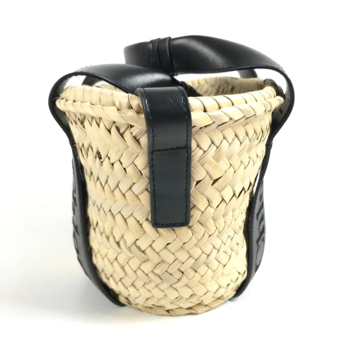 Chloé Beige Black Raffia Leather Basket Handbag Shoulder Bag Tote Bag (Pre-Owned)