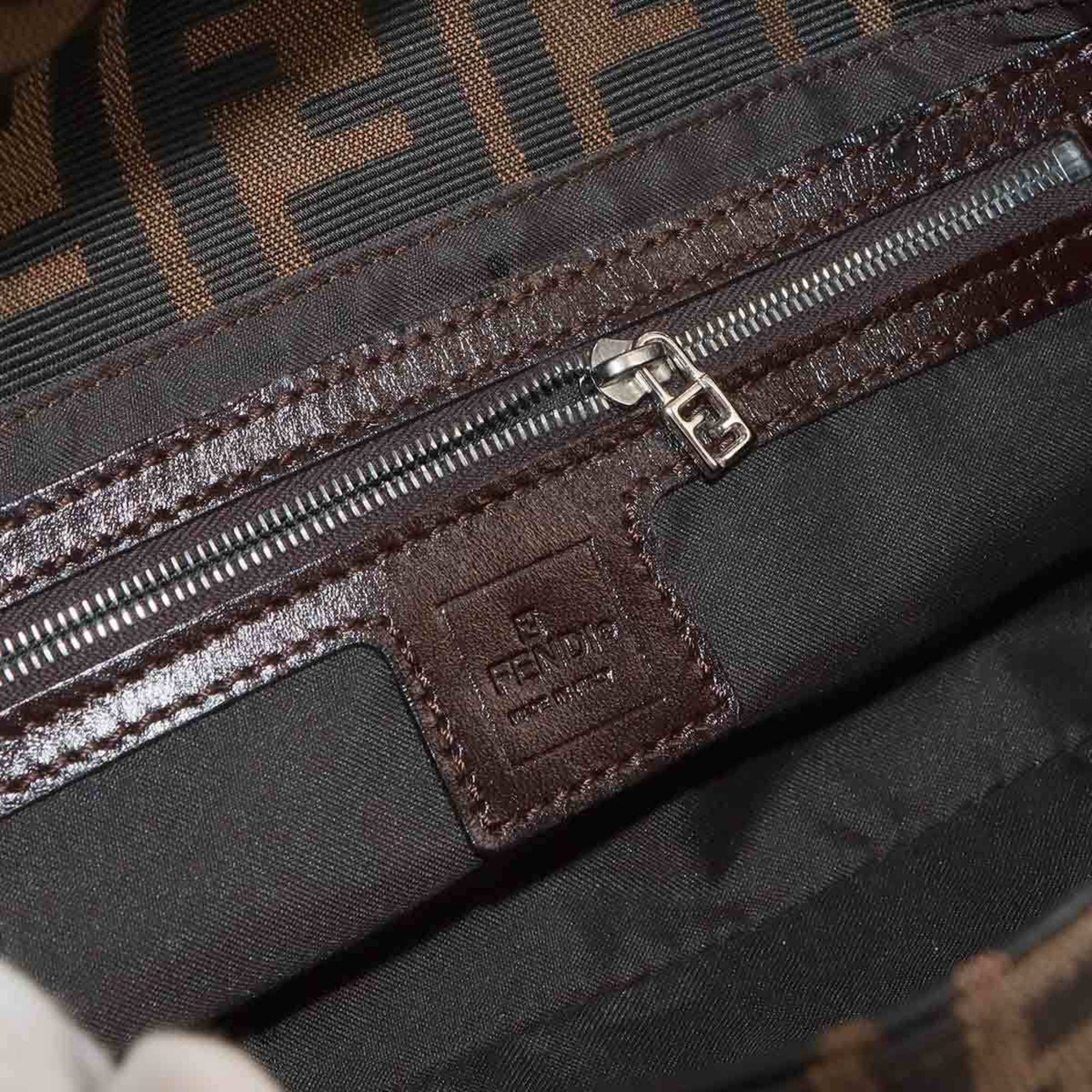 Fendi Brown Canvas Leather Baguette Bag Shoulder Bag (Pre-Owned)