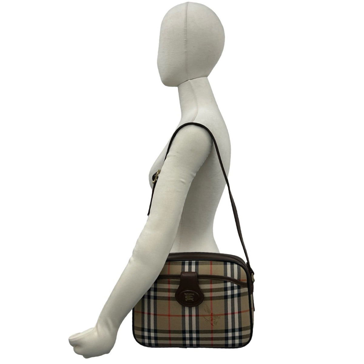 Burberry Beige Black Brown Red Color White Canvas Leather Shoulder Bag (Pre-Owned)
